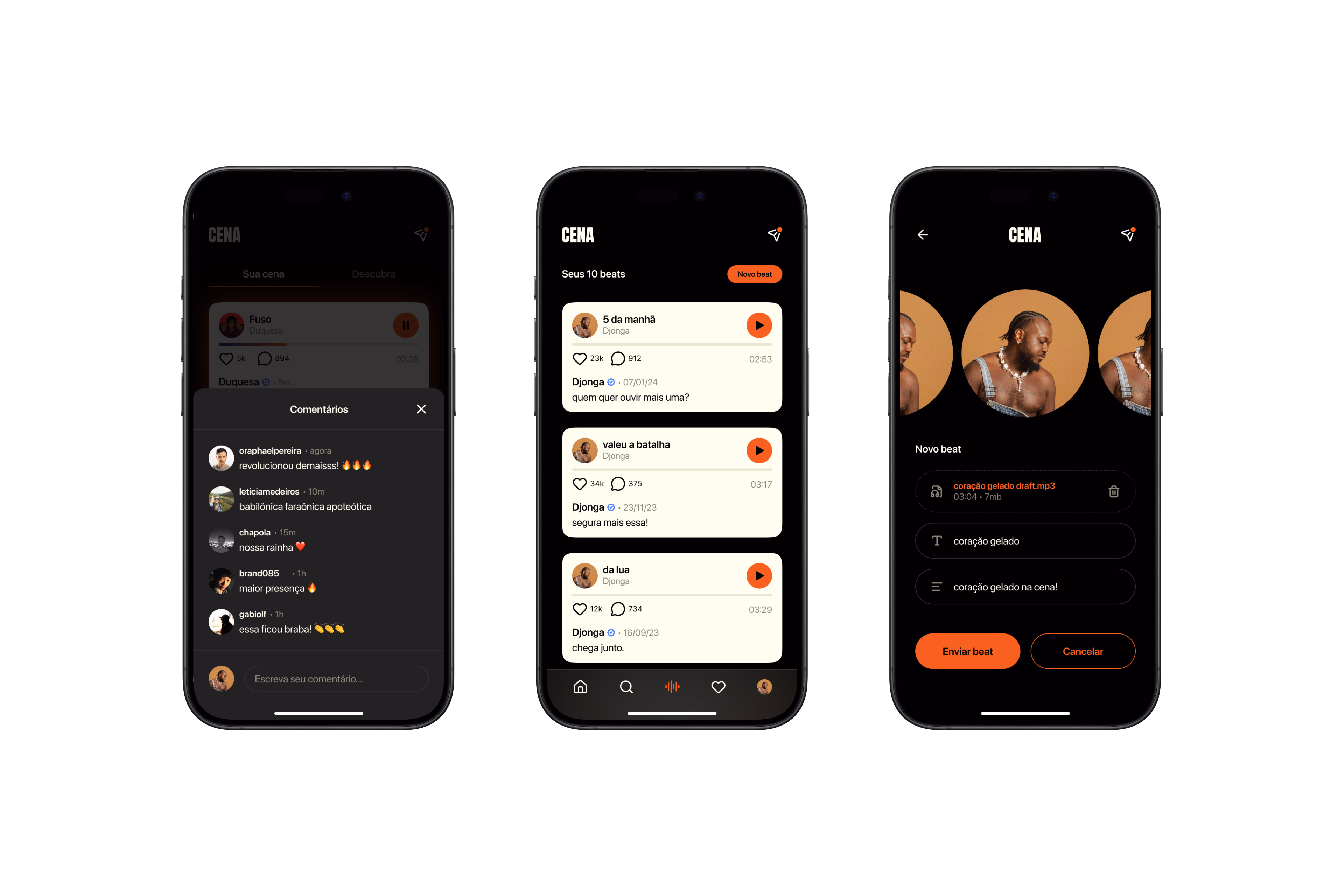 Cena — Telas 4 a 6 do app
