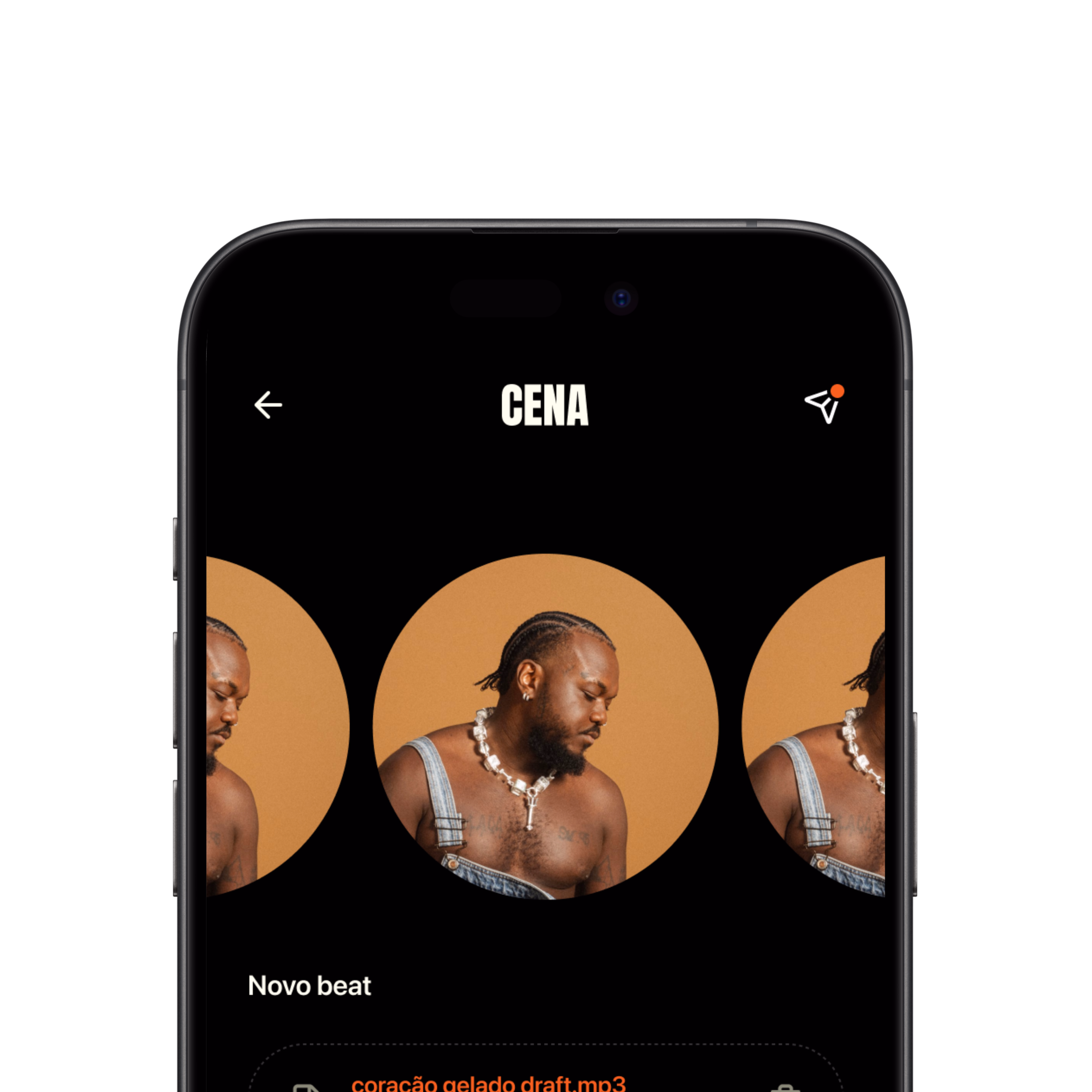 Cena — Close-up de uma tela do app
