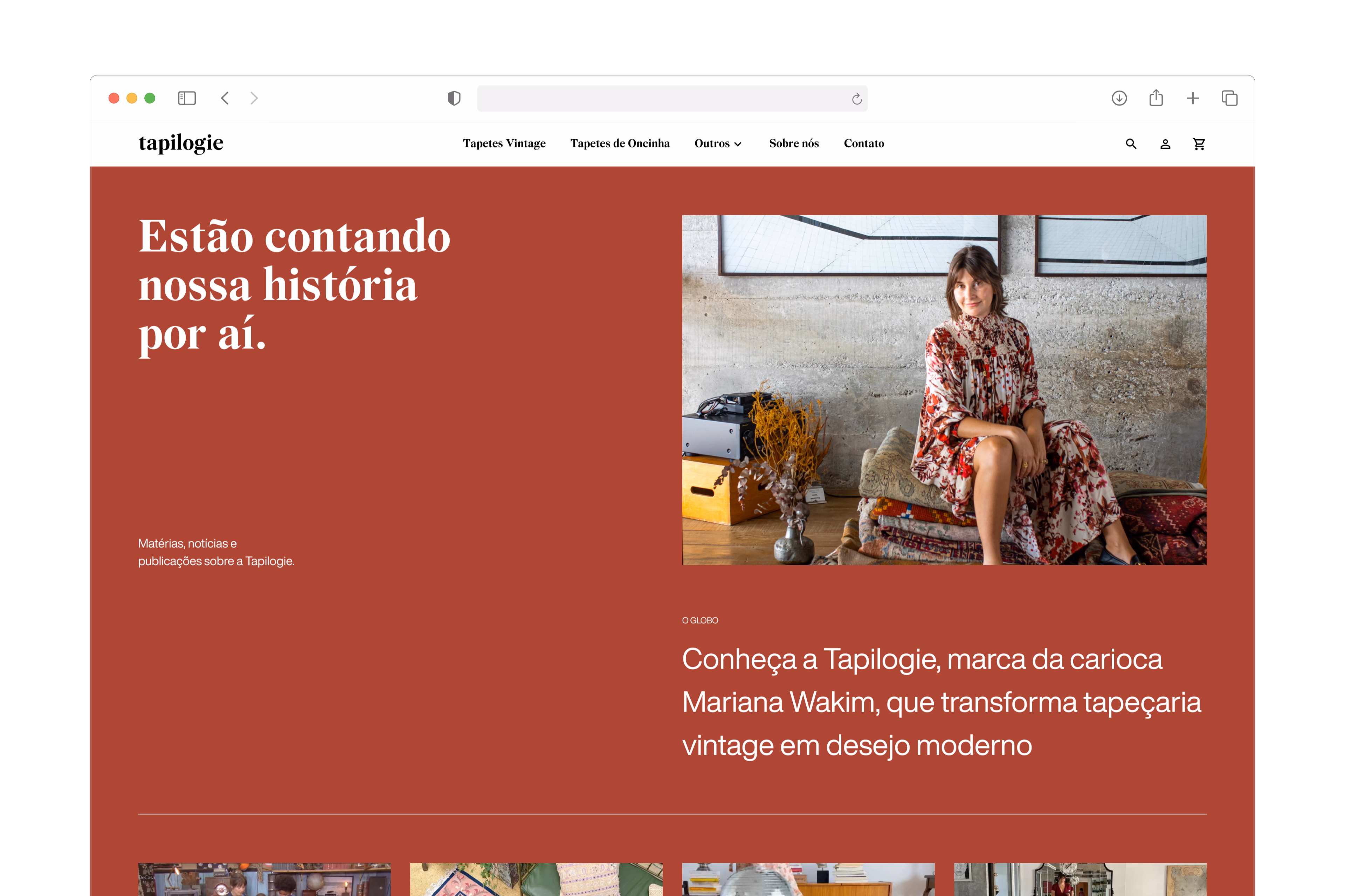 Tapilogie — Página de clipping em desktop