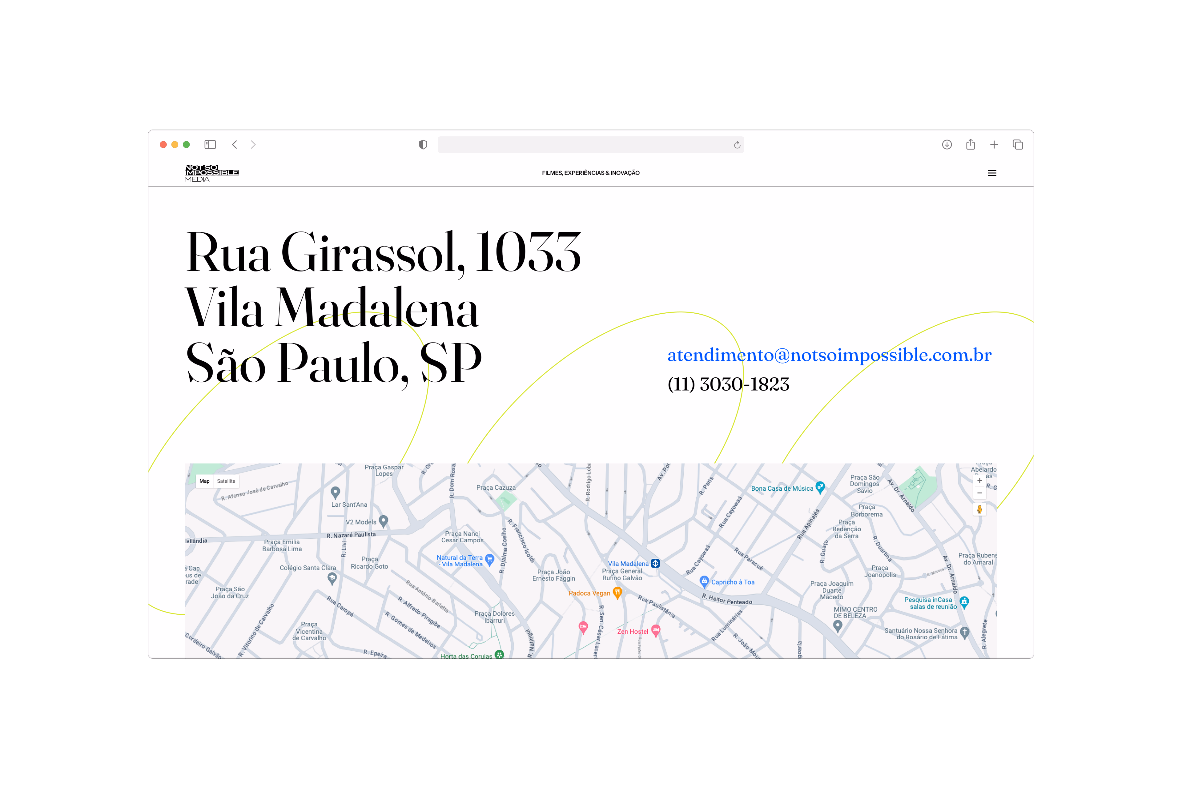 Not So Impossible — Página de contato em desktop