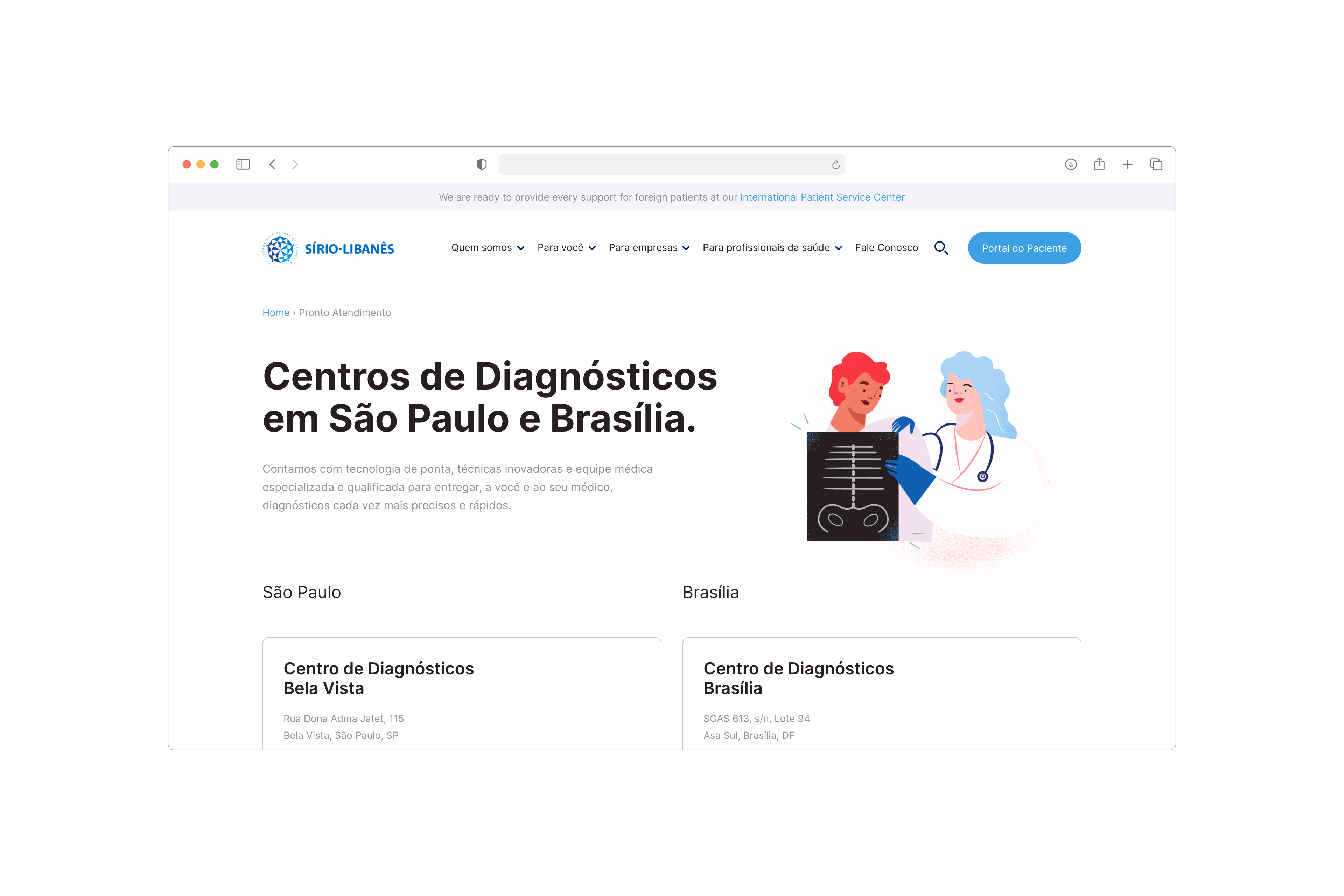 Sírio-Libanês — Página de Centros Diagnósticos em desktop
