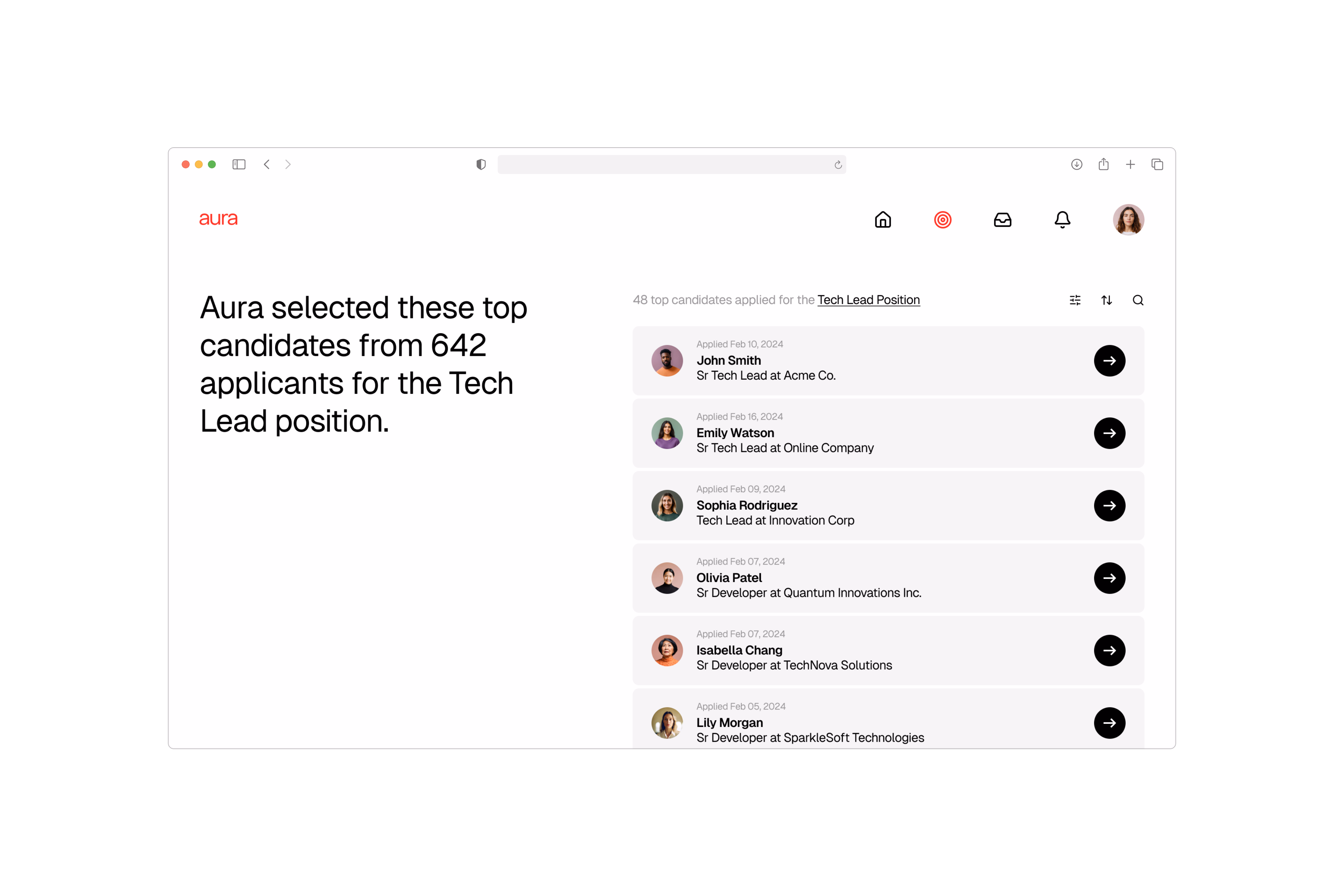 Aura — Tela desktop da plataforma