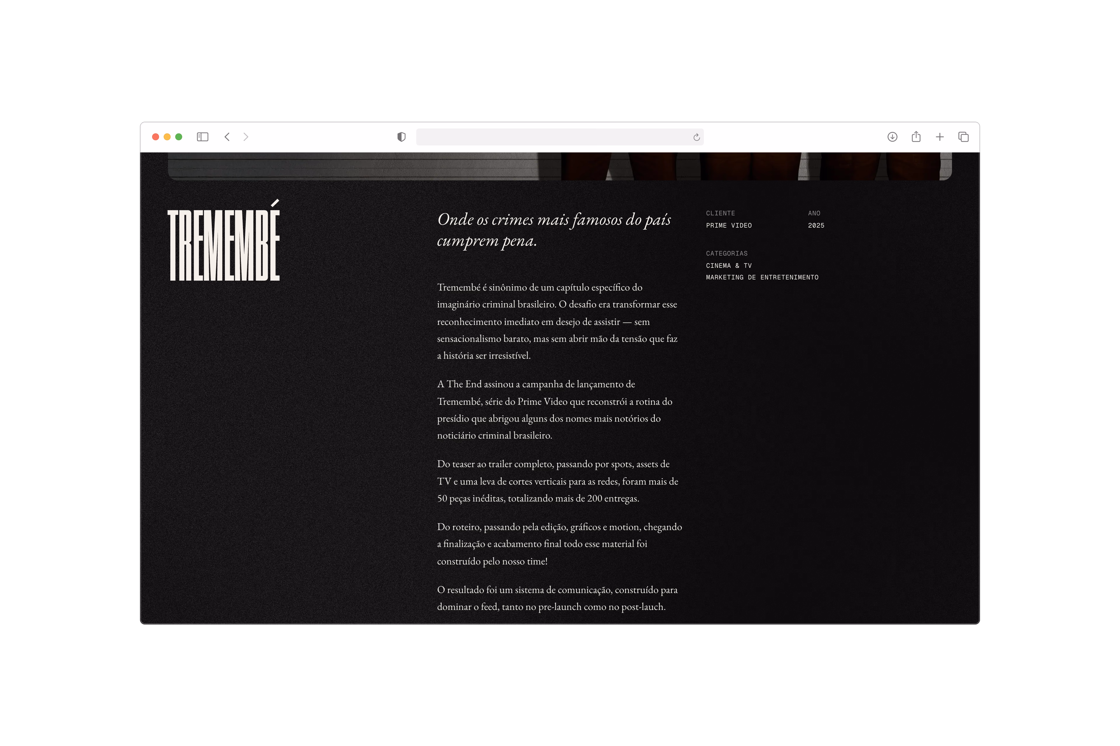 The End — Tremembé case study on desktop