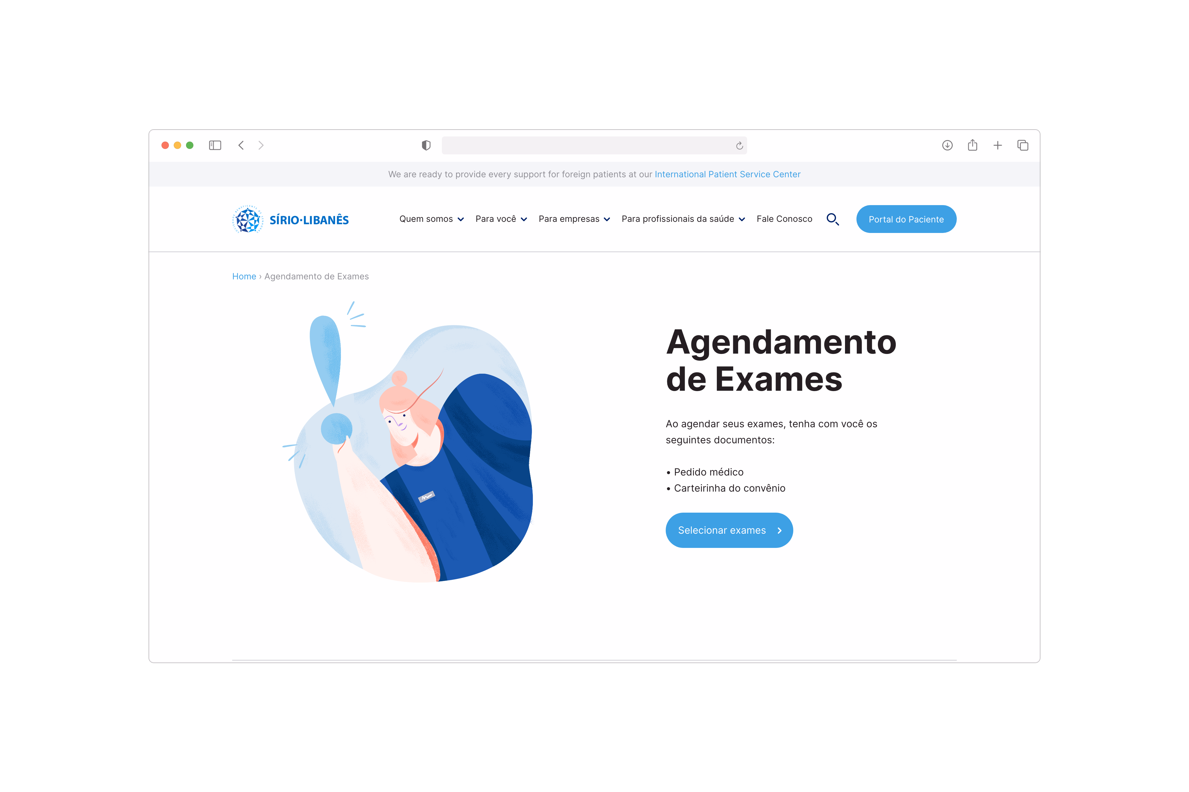 Sírio-Libanês — Página de agendamento em desktop