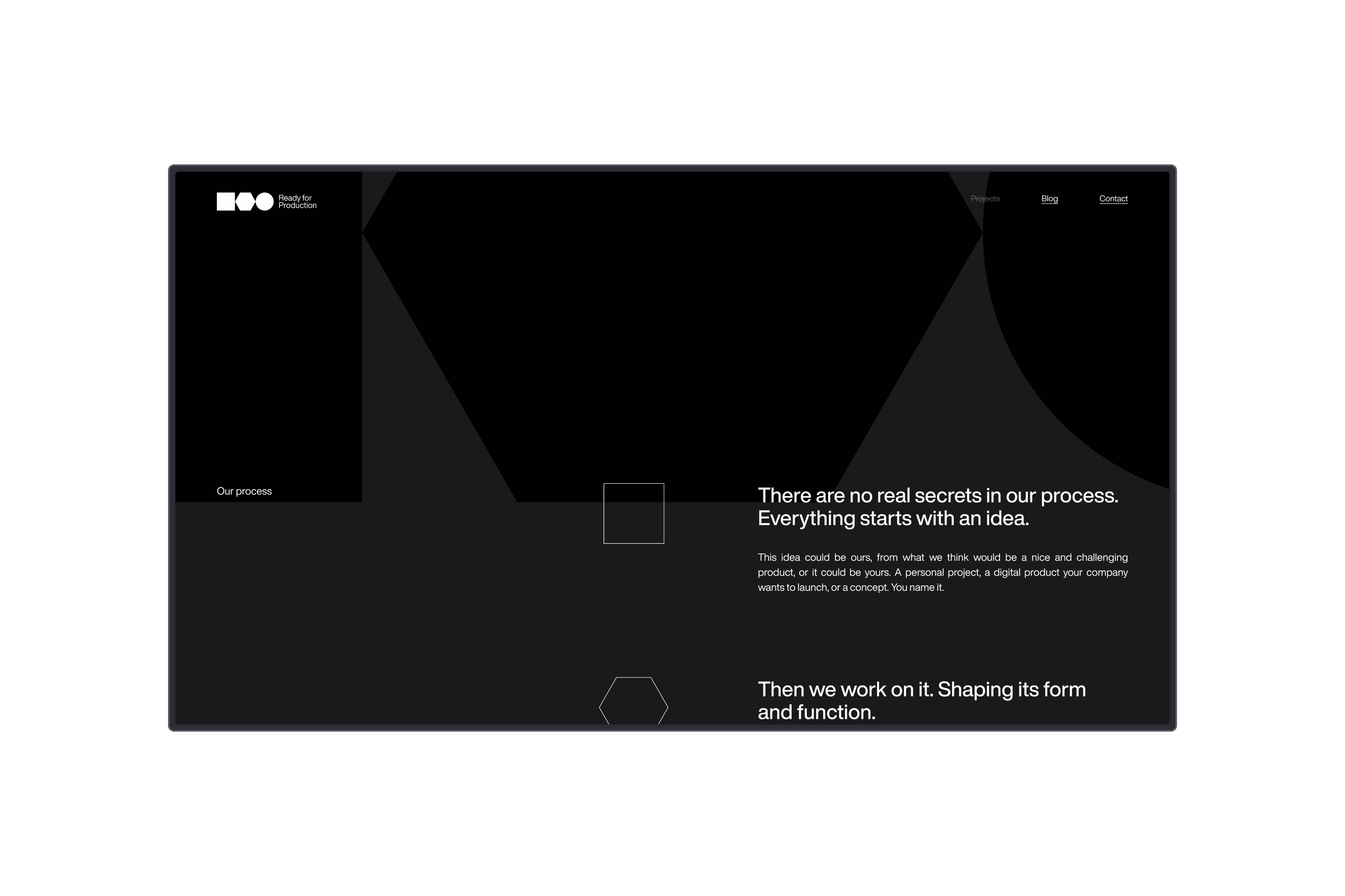 Ready for Production — Segunda seção do site em desktop
