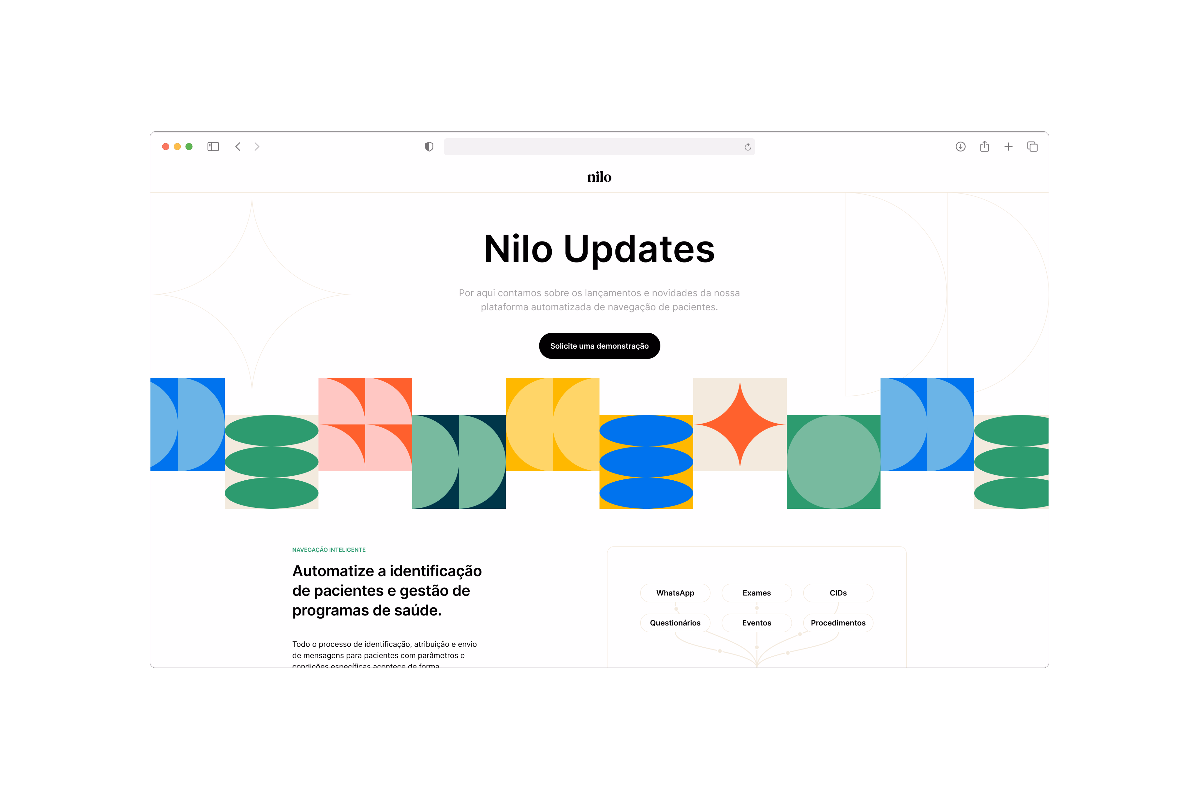 Nilo — Página de updates em desktop
