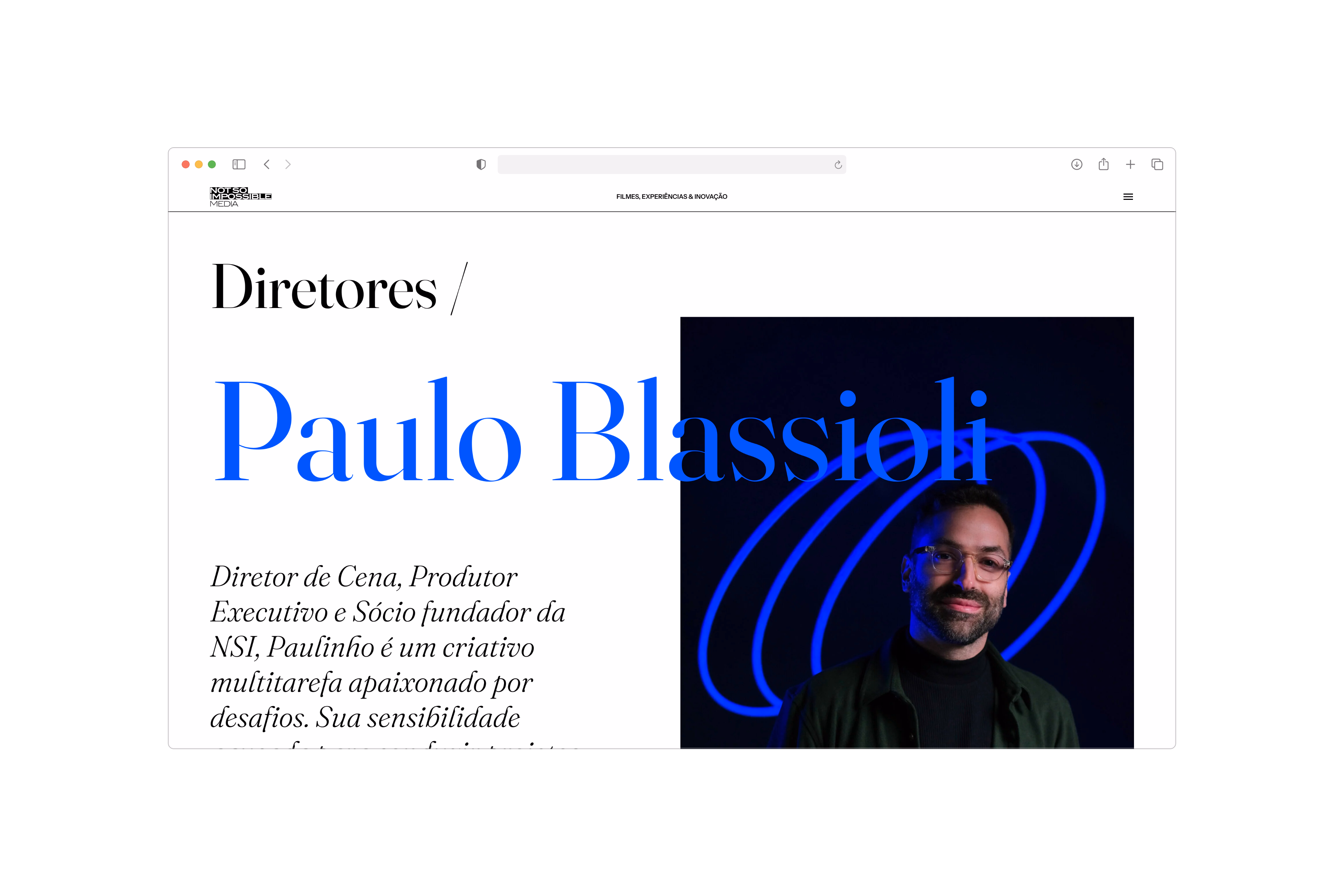 Not So Impossible — Página de um diretor em desktop