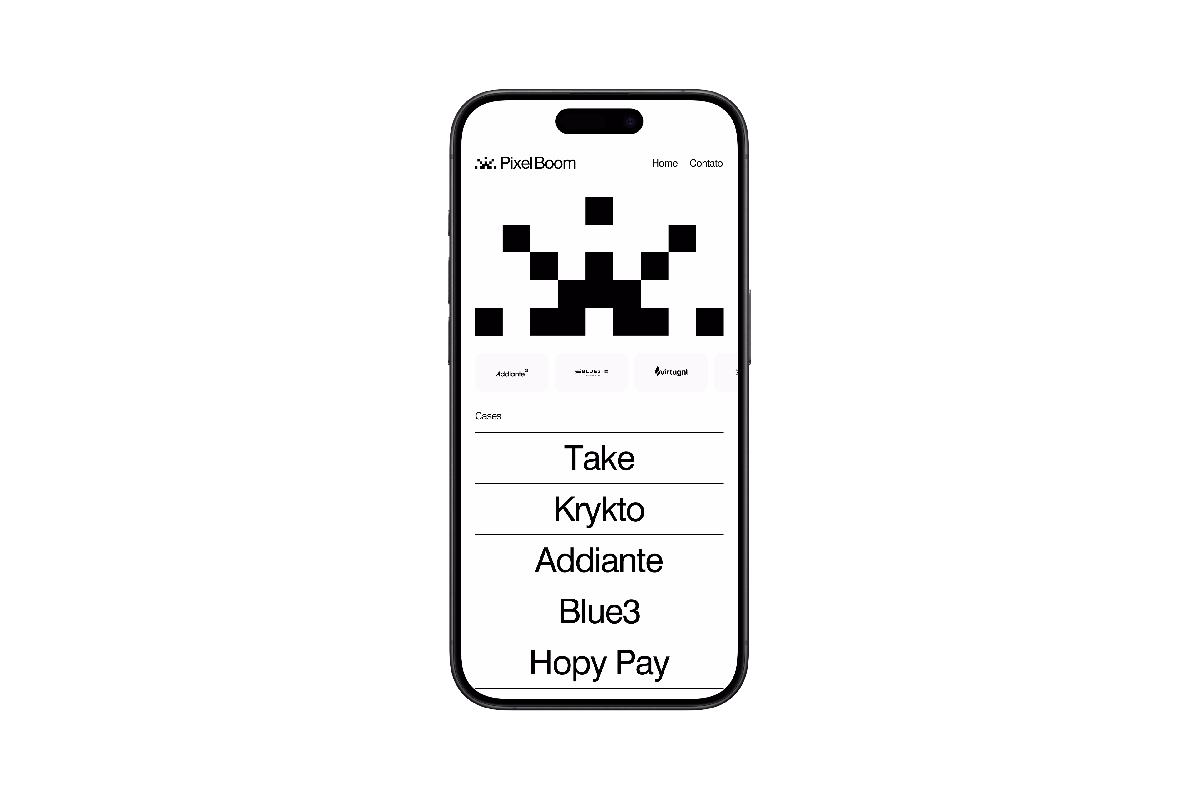 Pixel Boom — Telas mobile da home do site