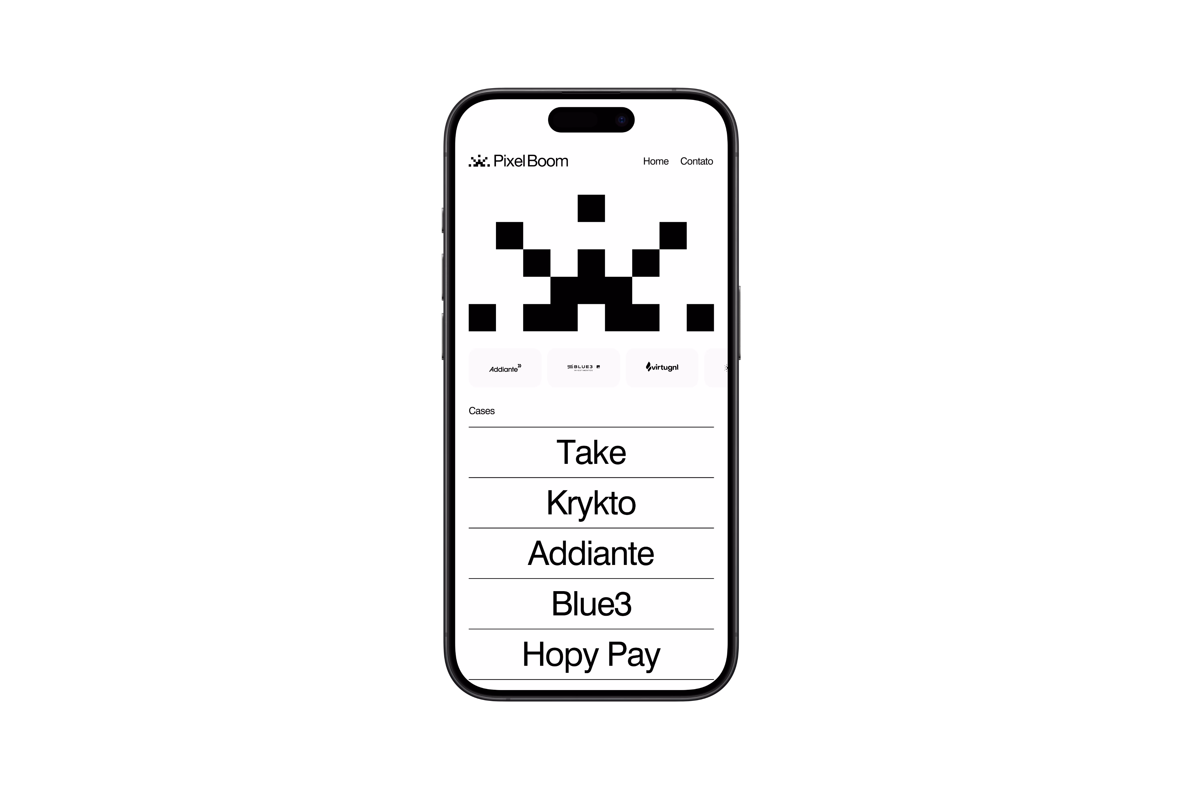 Pixel Boom — Mobile screens of the website home