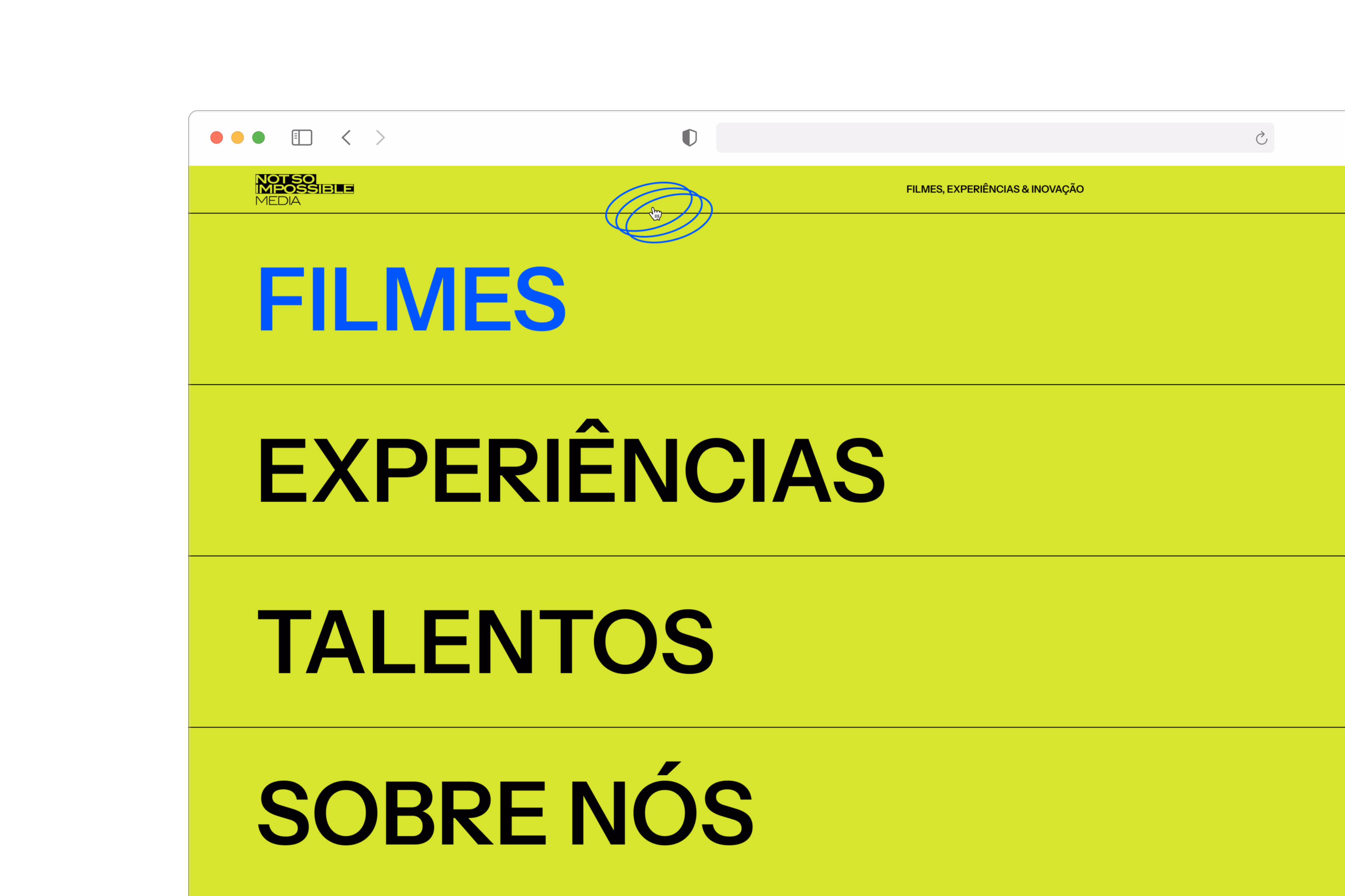 Not So Impossible — Menu do site em desktop
