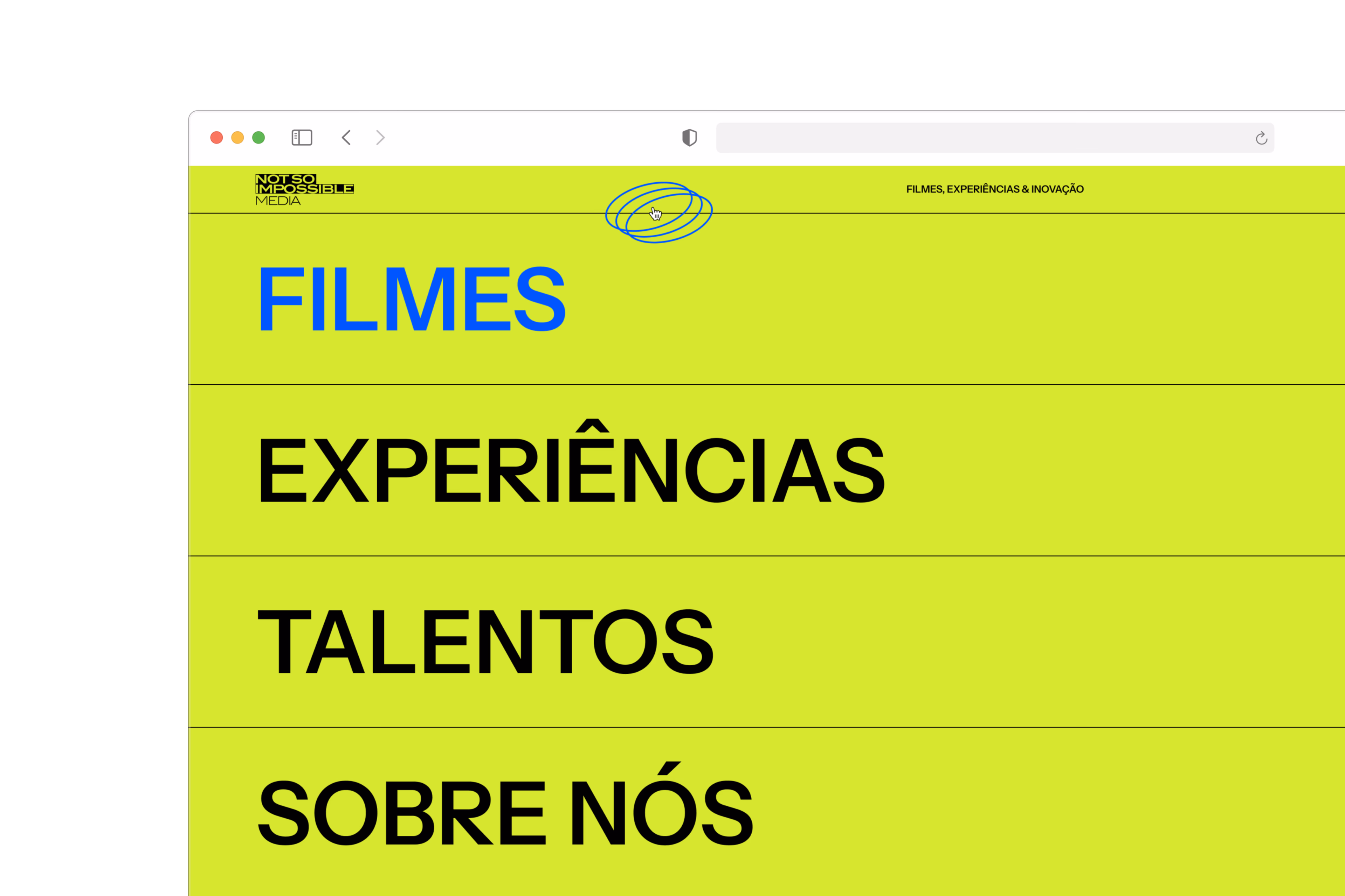 Not So Impossible — Desktop menu of the website