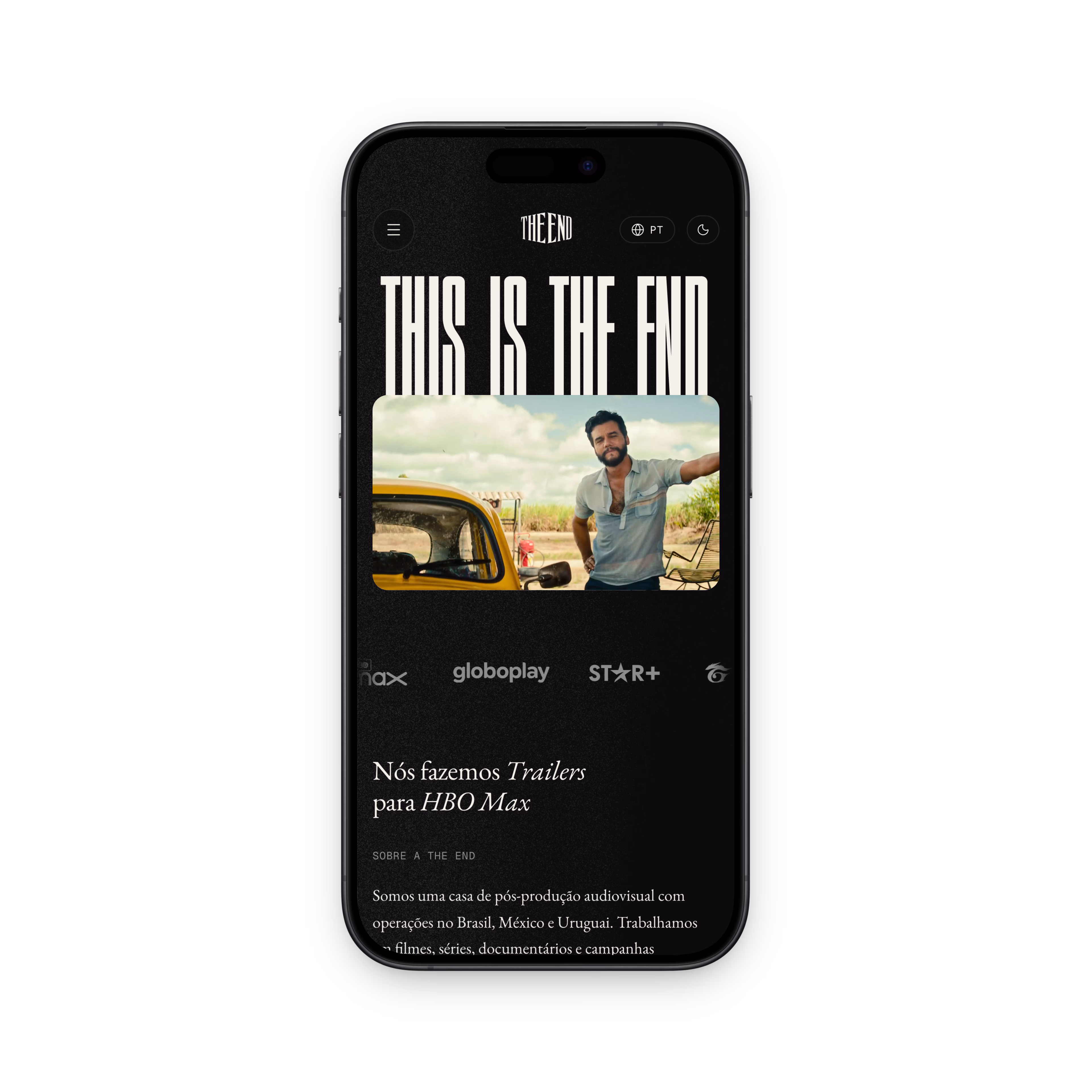 The End — Dark-mode mobile home page