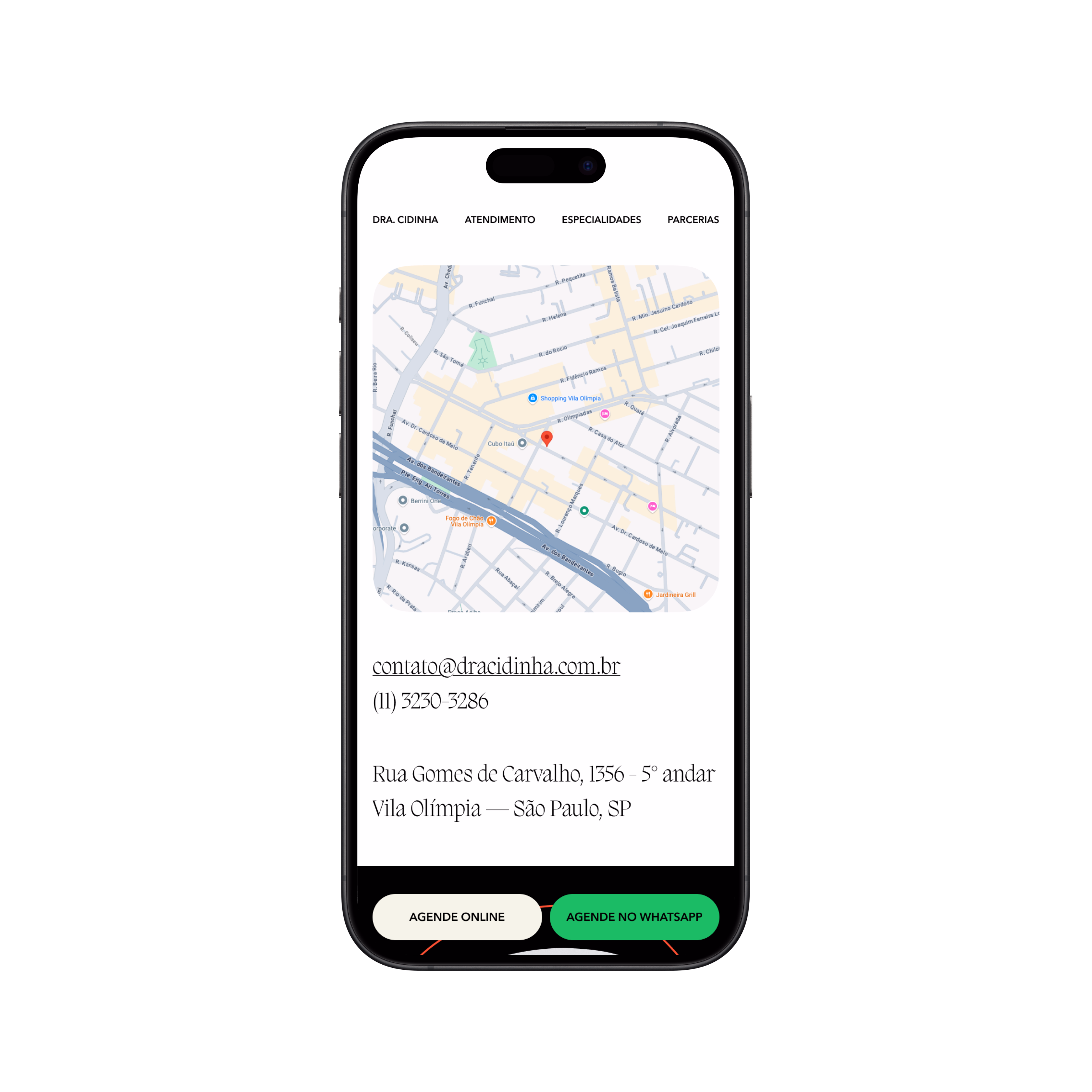 Cidinha — Tela mobile do site