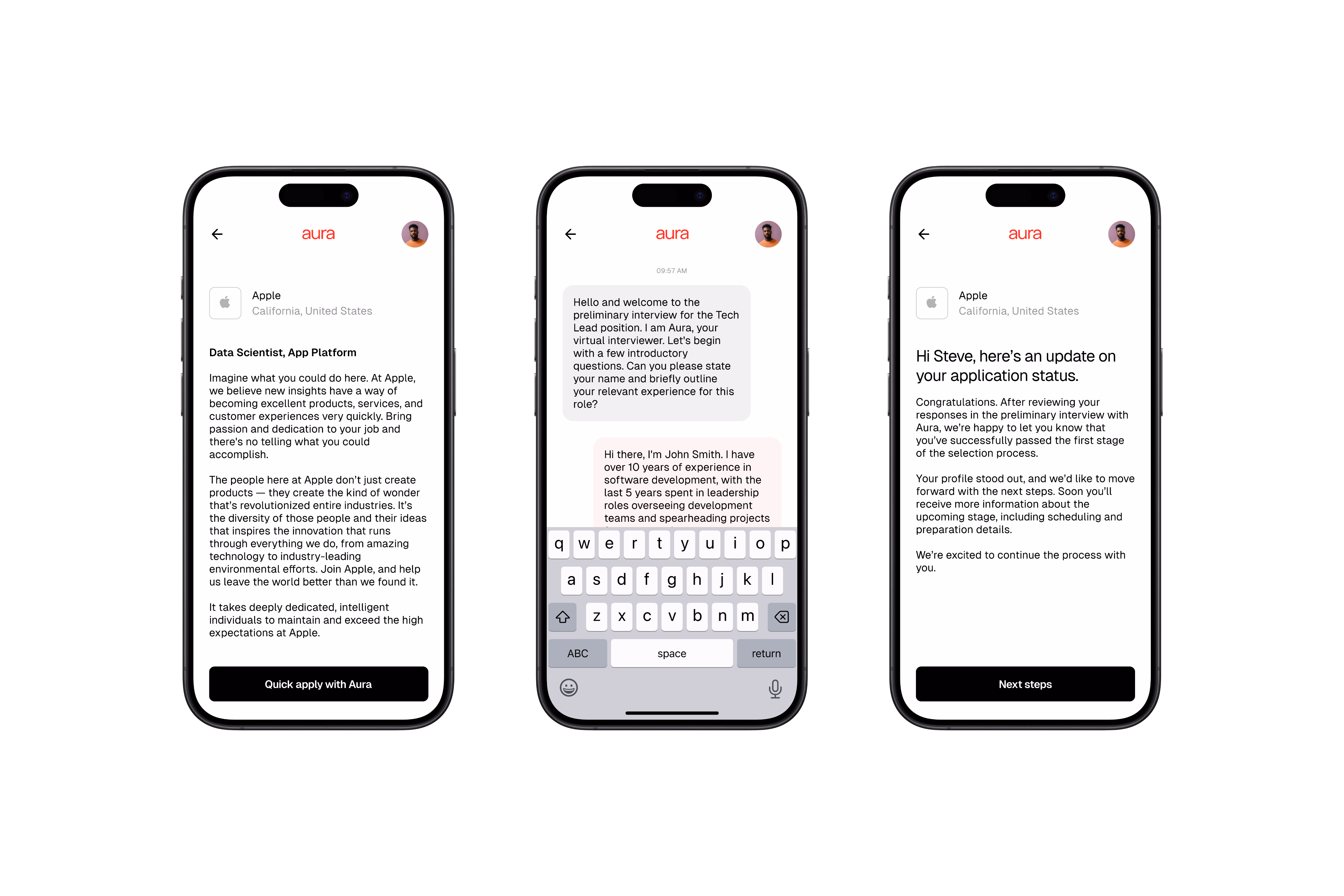 Aura — Tela mobile da plataforma