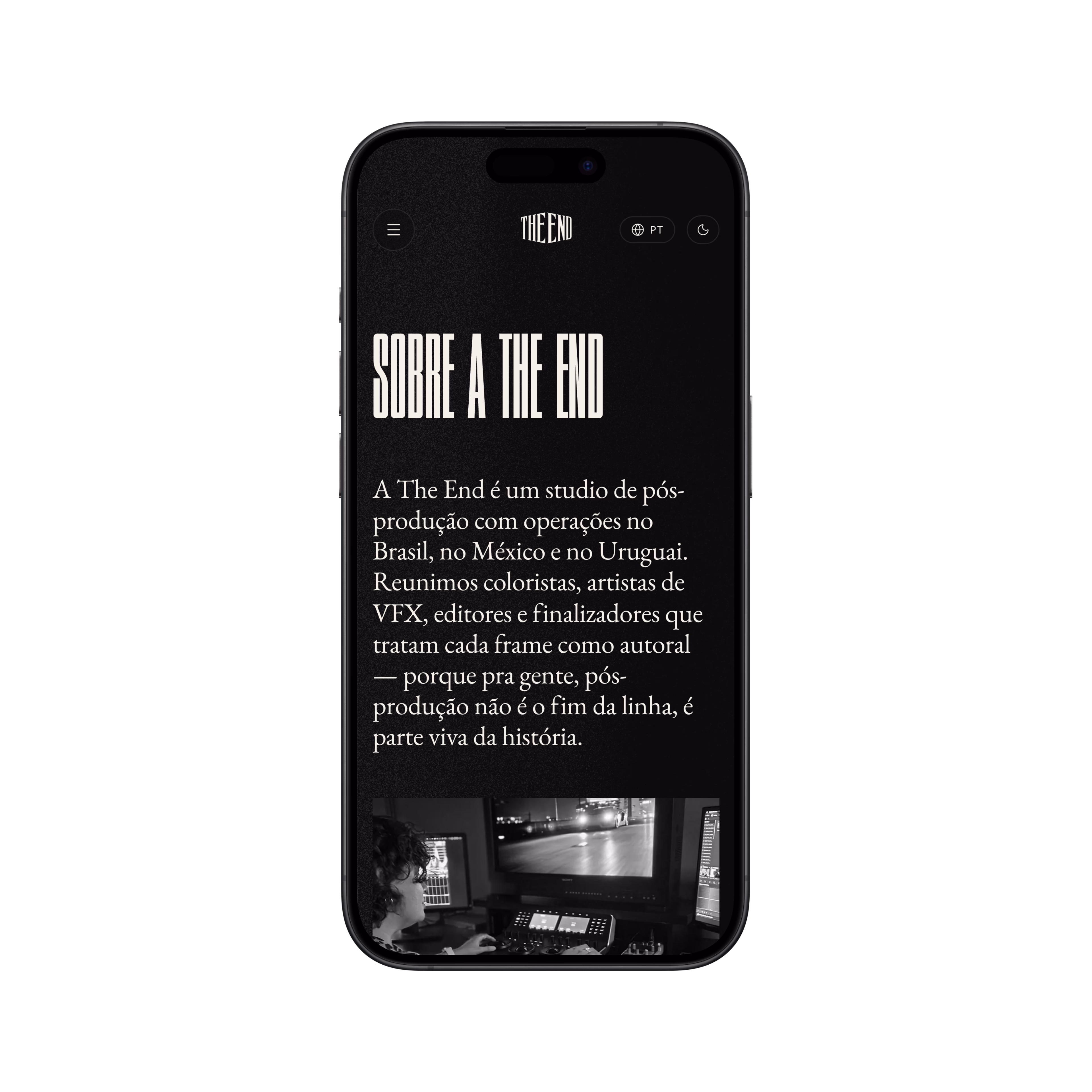 The End — About page on mobile
