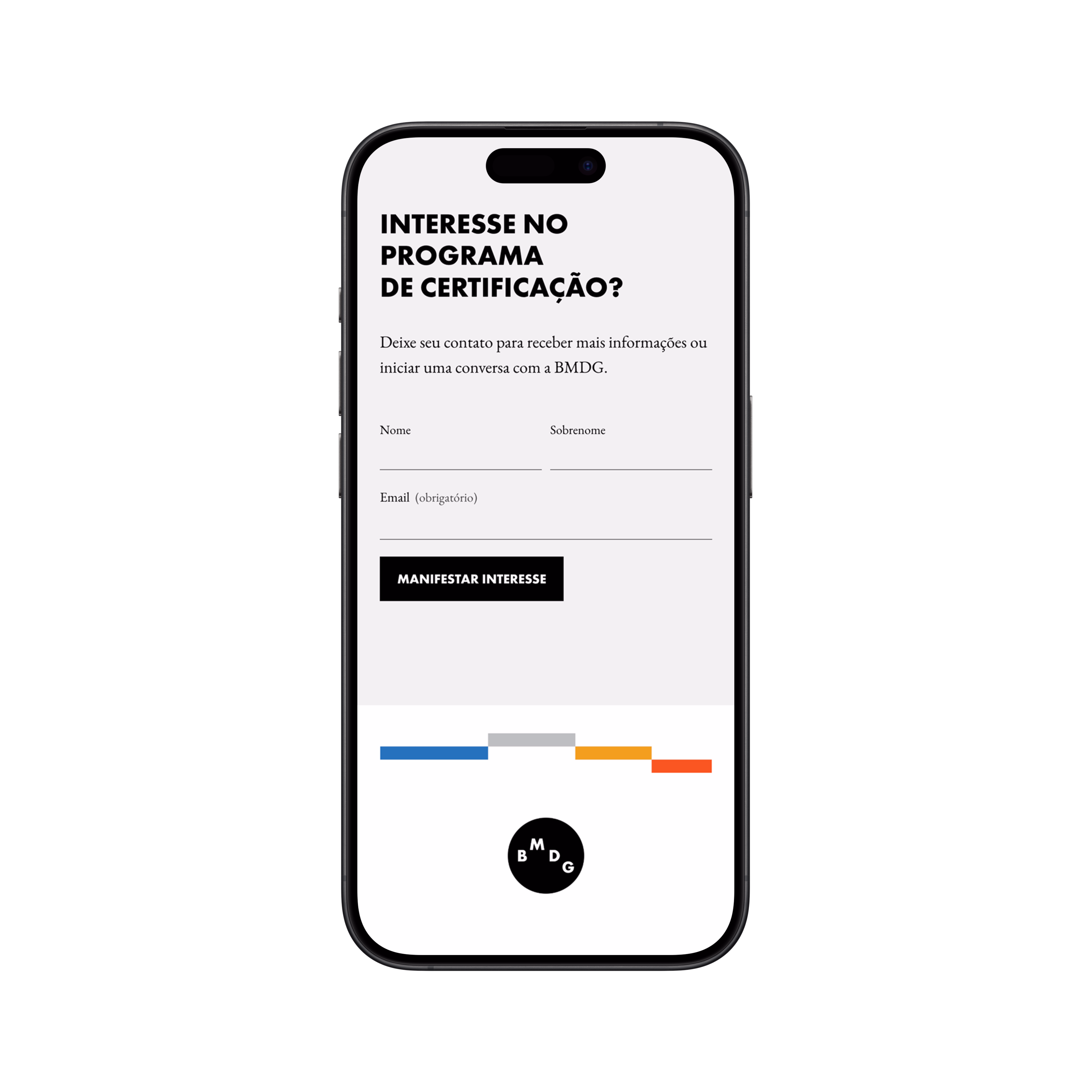 BMDG — Tela mobile do site