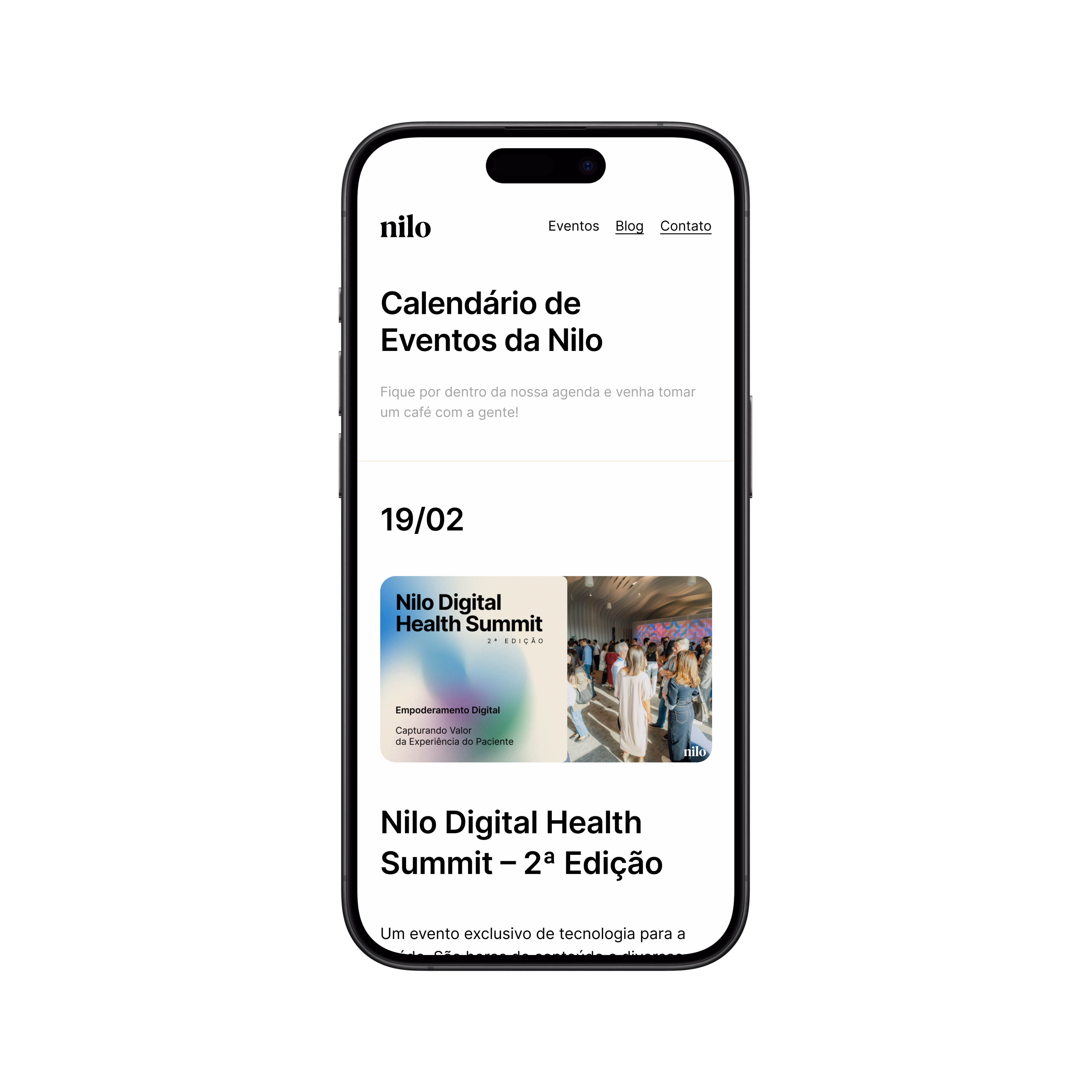 Nilo — Tela mobile do calendário de eventos