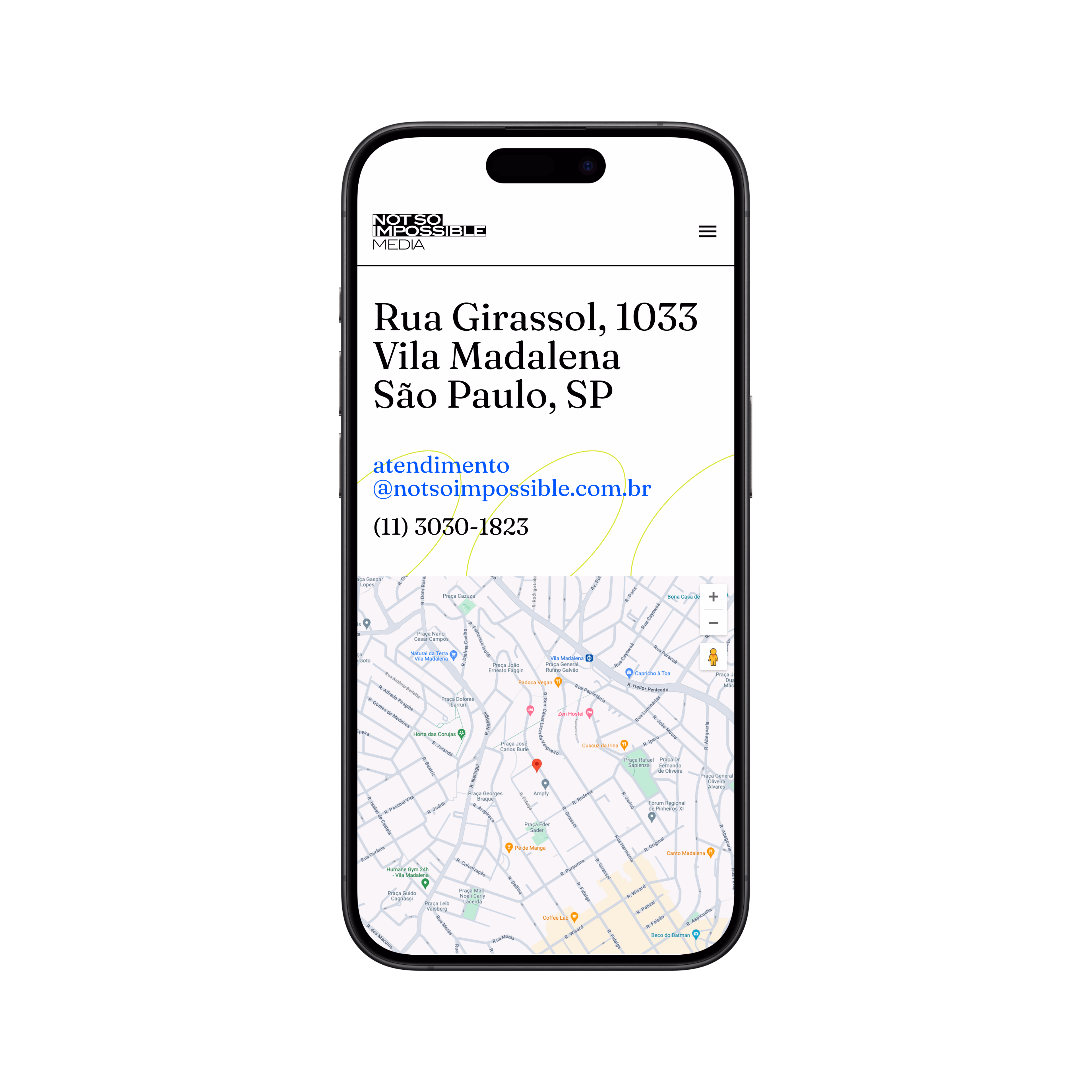 Not So Impossible — Tela mobile de contato
