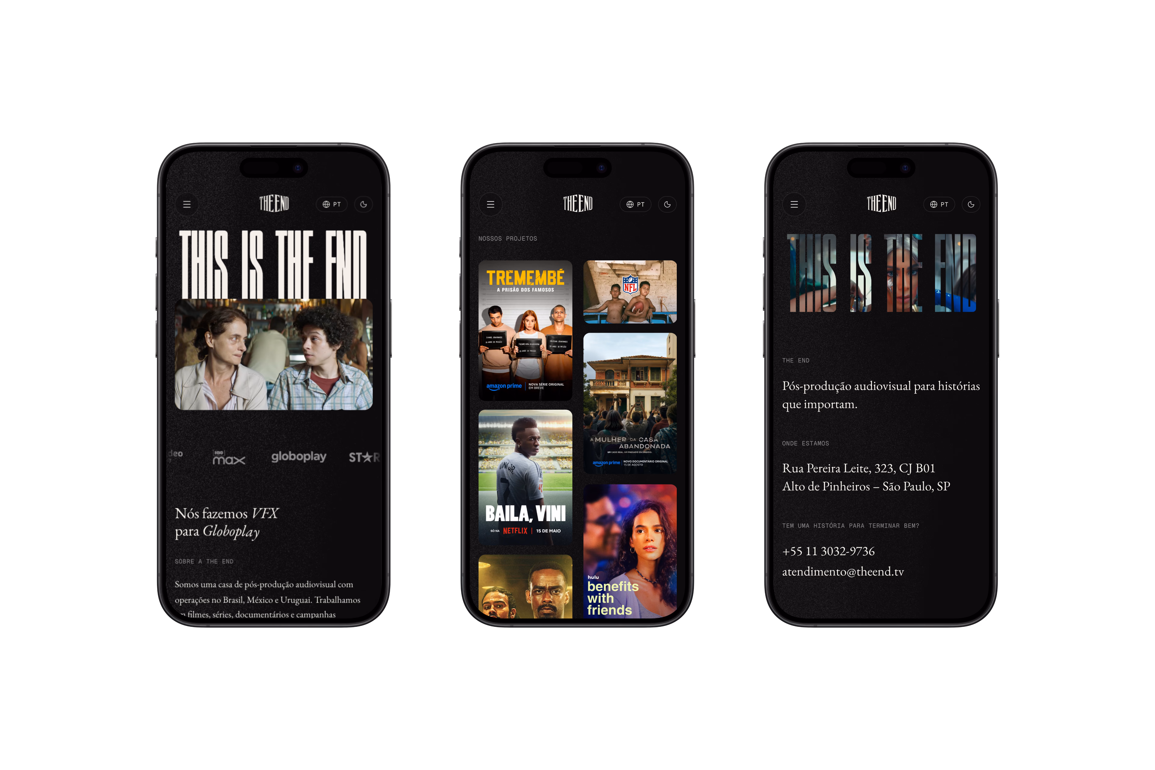 The End — Home, projects and contact on mobile