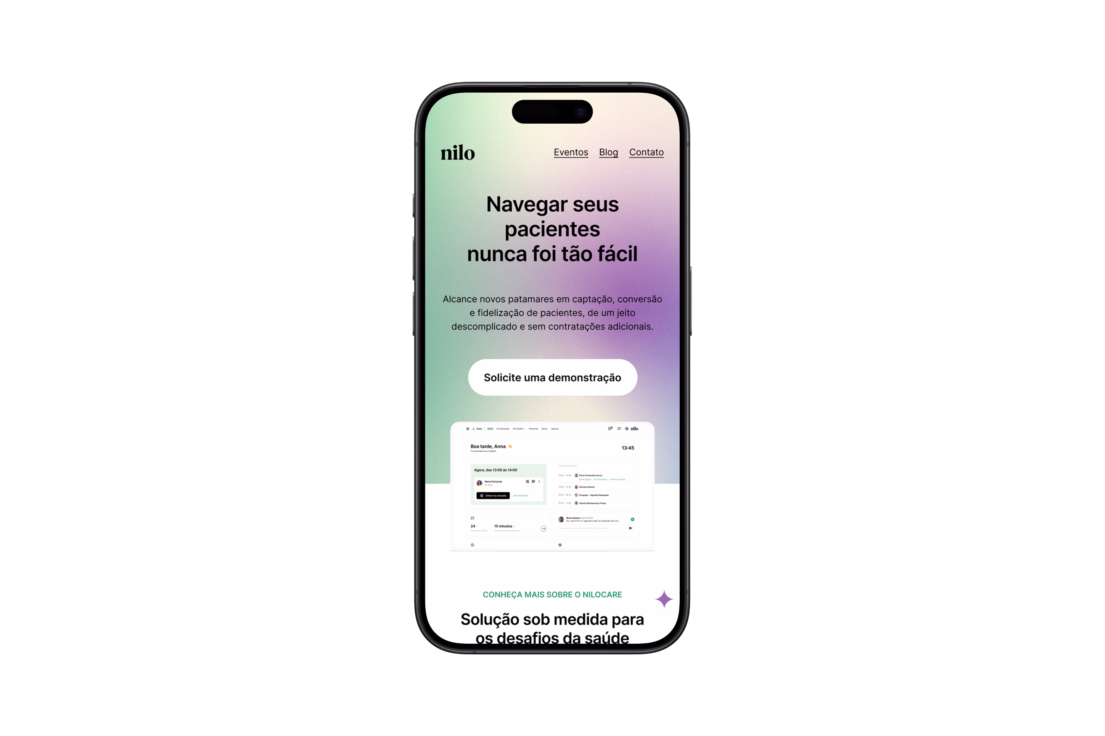 Nilo — Tela mobile da home do site