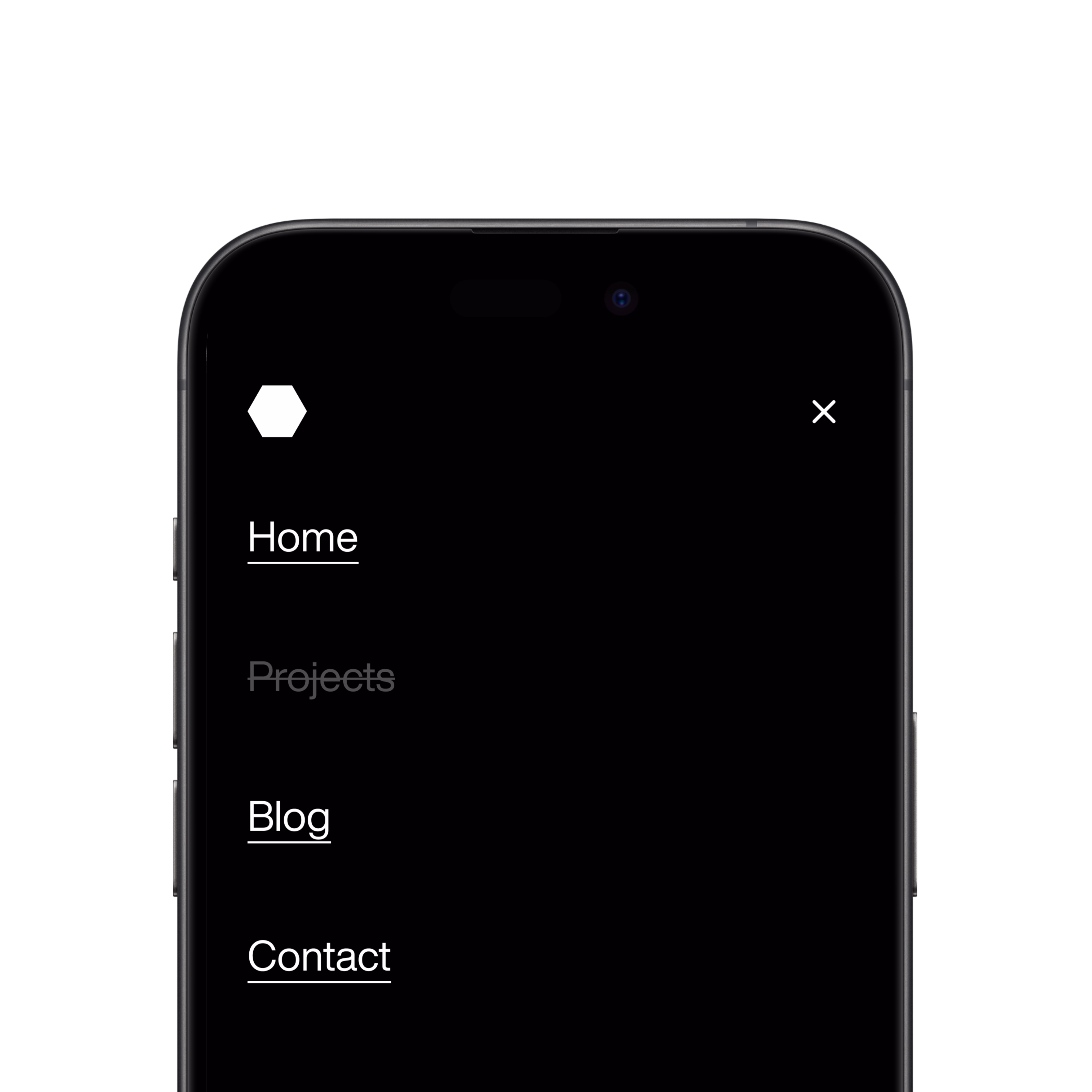 Ready for Production — Tela mobile do menu do site