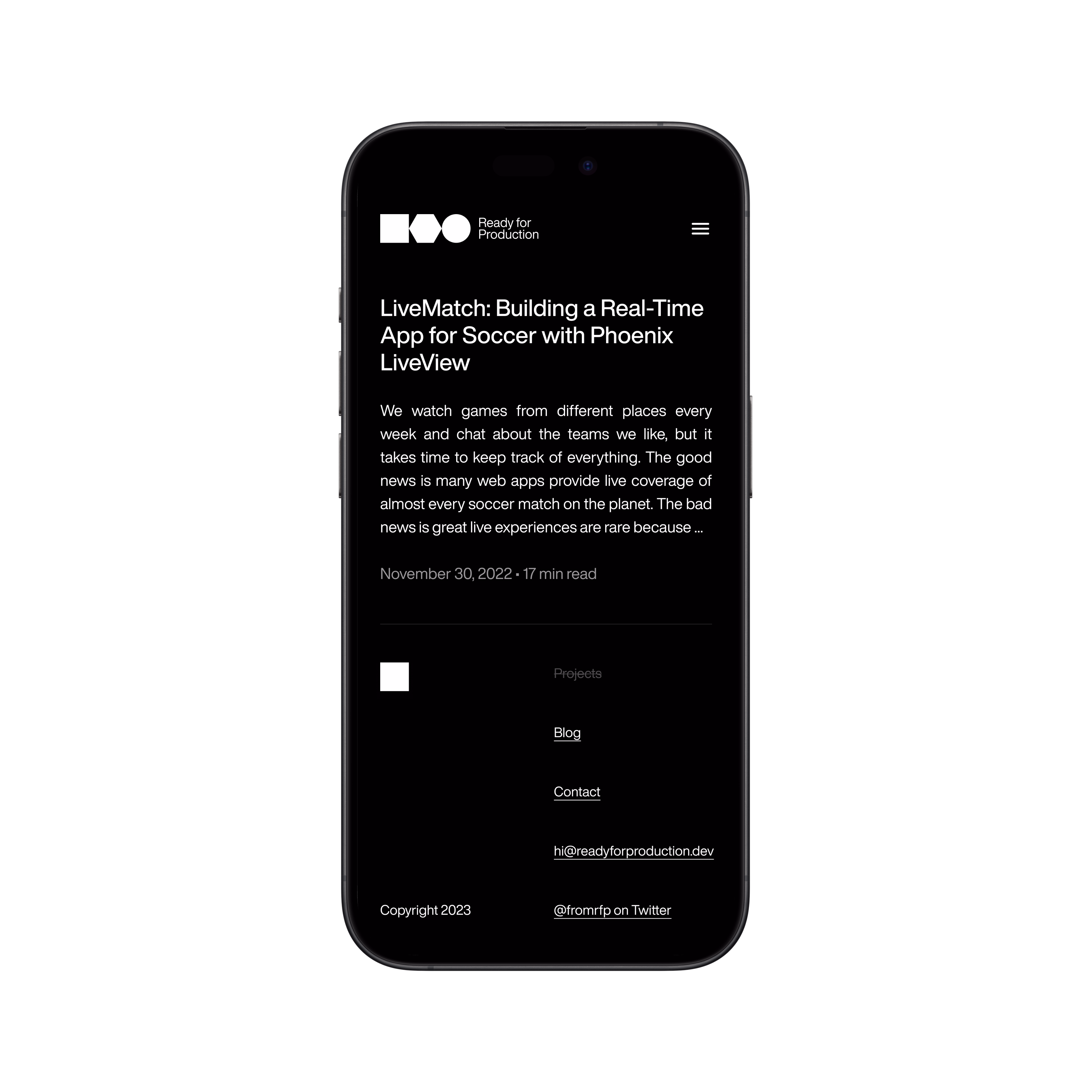 Ready for Production — Tela mobile de um post do blog