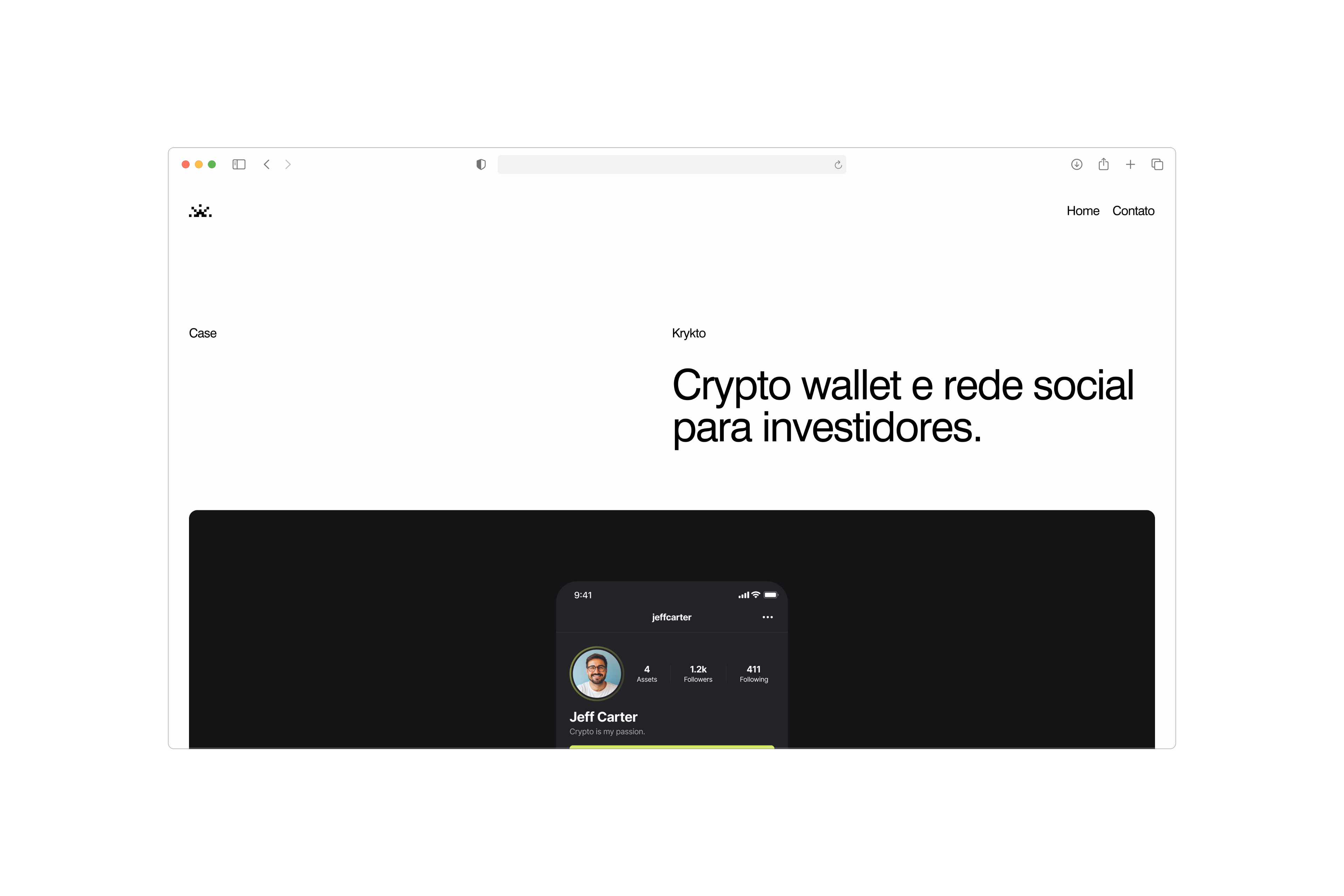Pixel Boom — Página de um projeto em desktop
