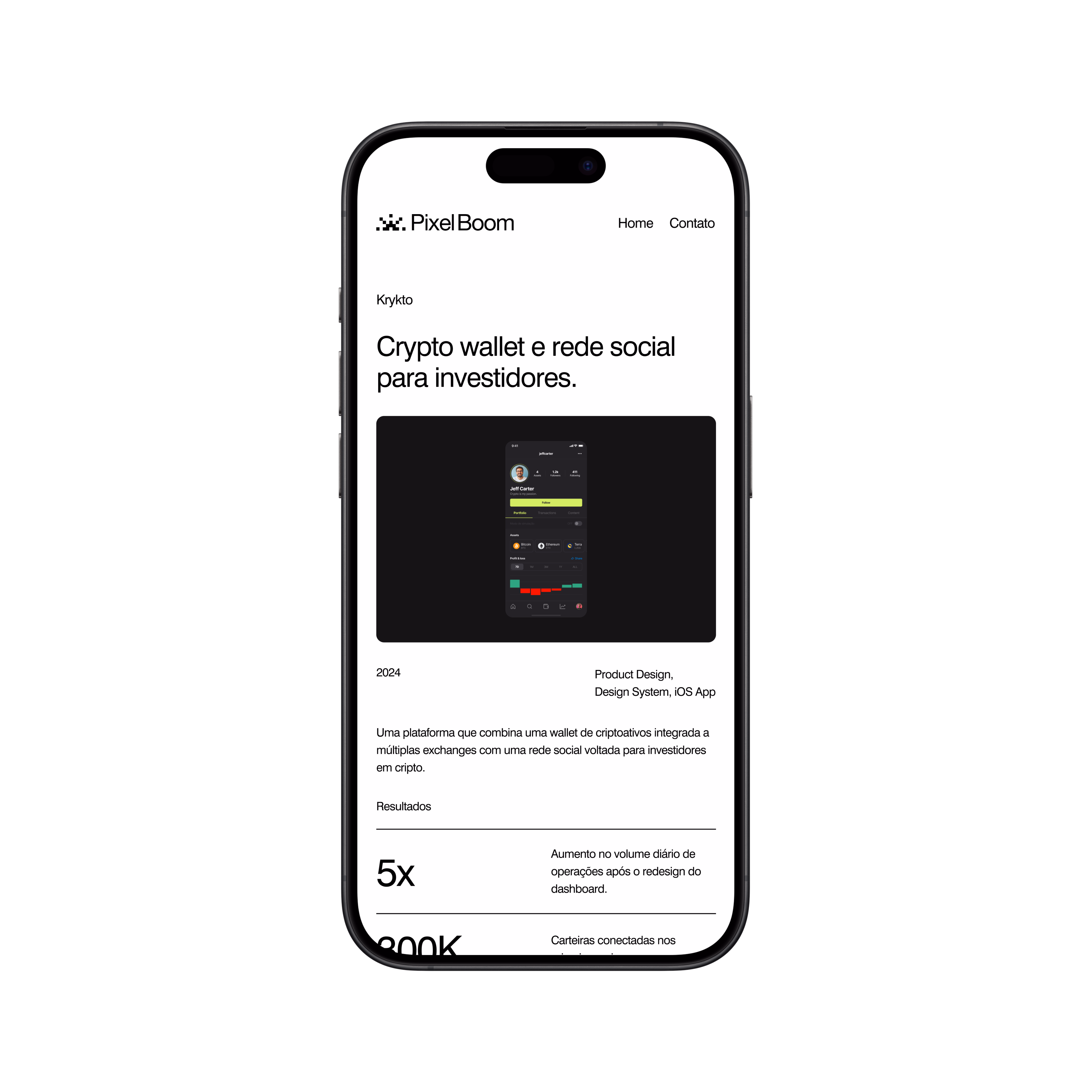 Pixel Boom — Tela mobile de um projeto