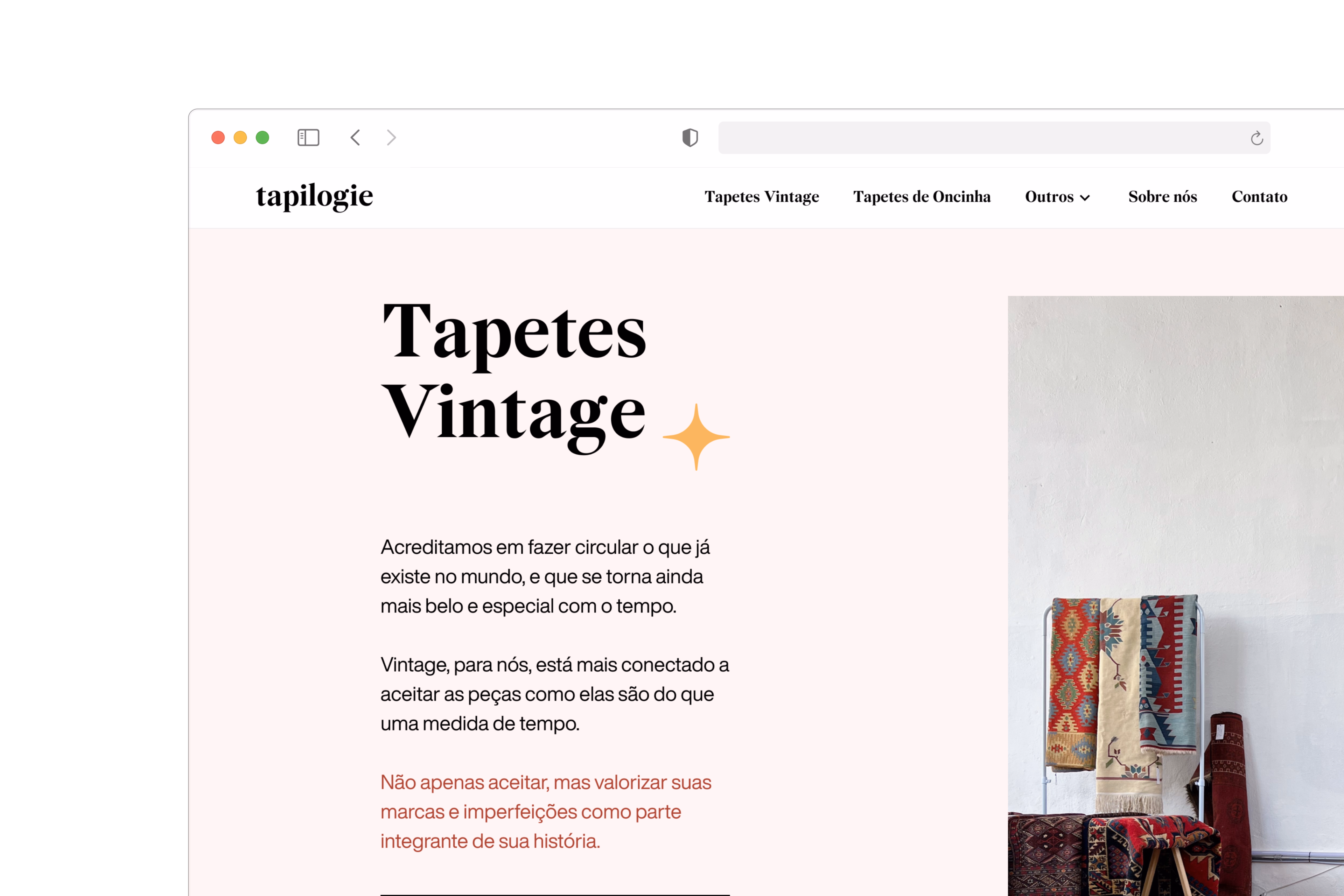 Tapilogie — Close-up da página de tapetes em desktop