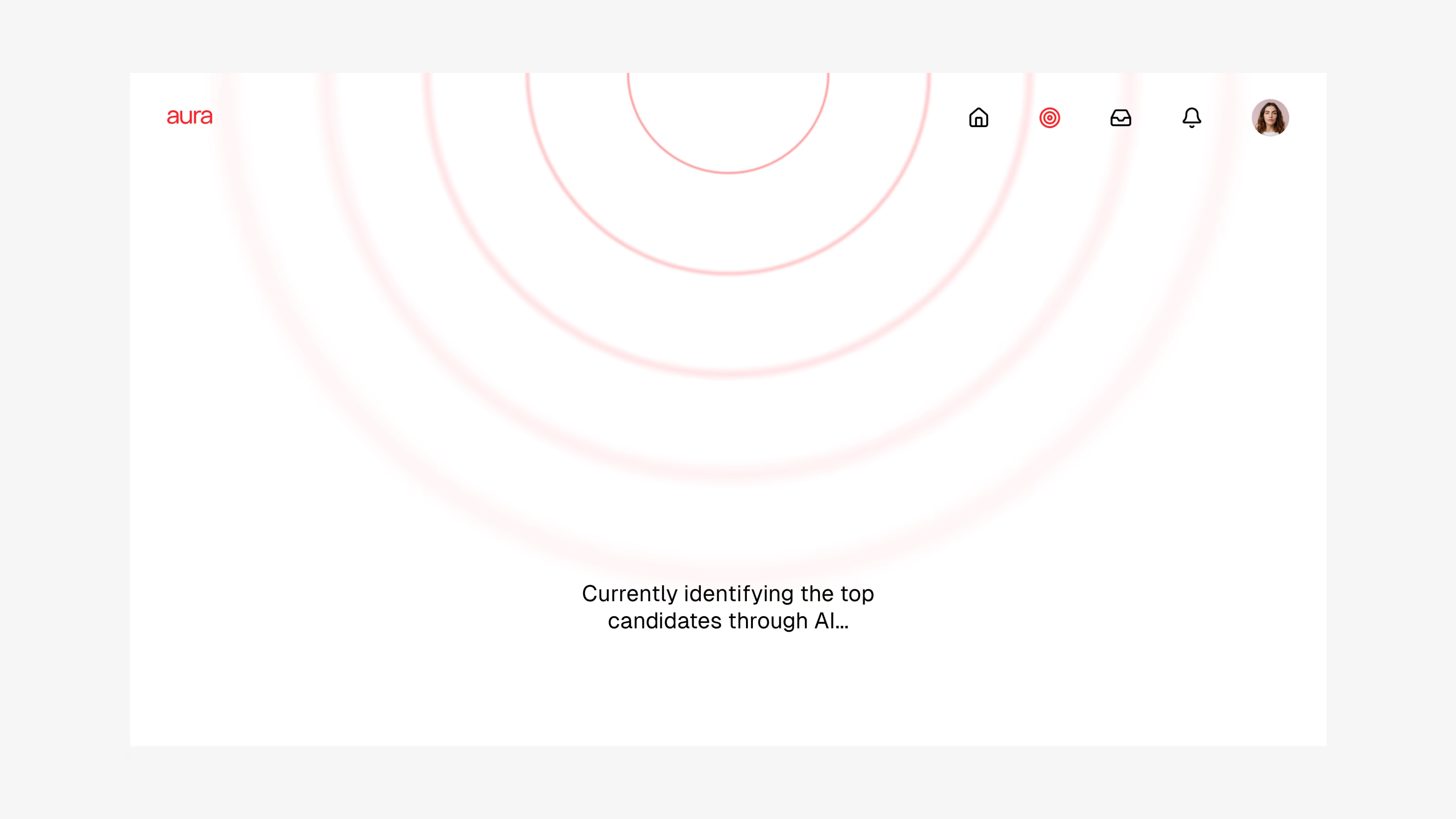 Aura — Interface de triagem de candidatos por IA com animação de círculos concêntricos