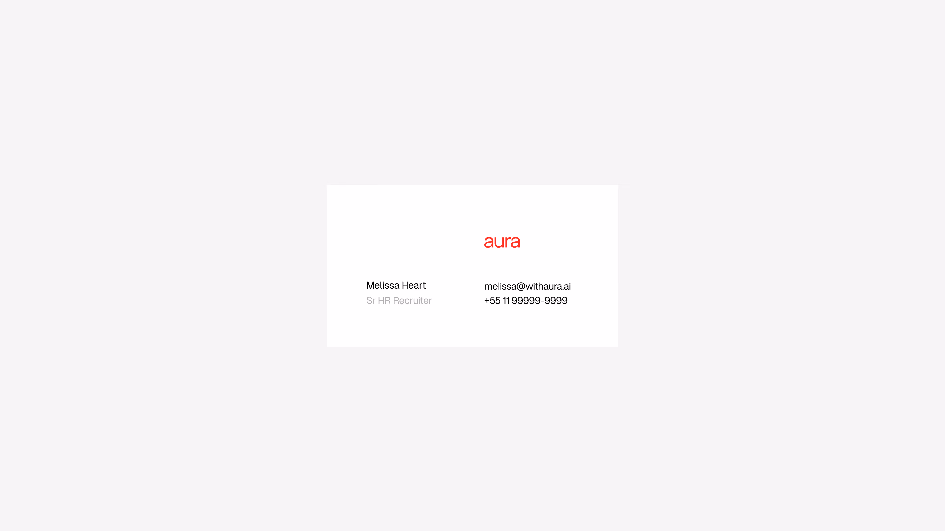 Aura — Business card mockup with contact details
