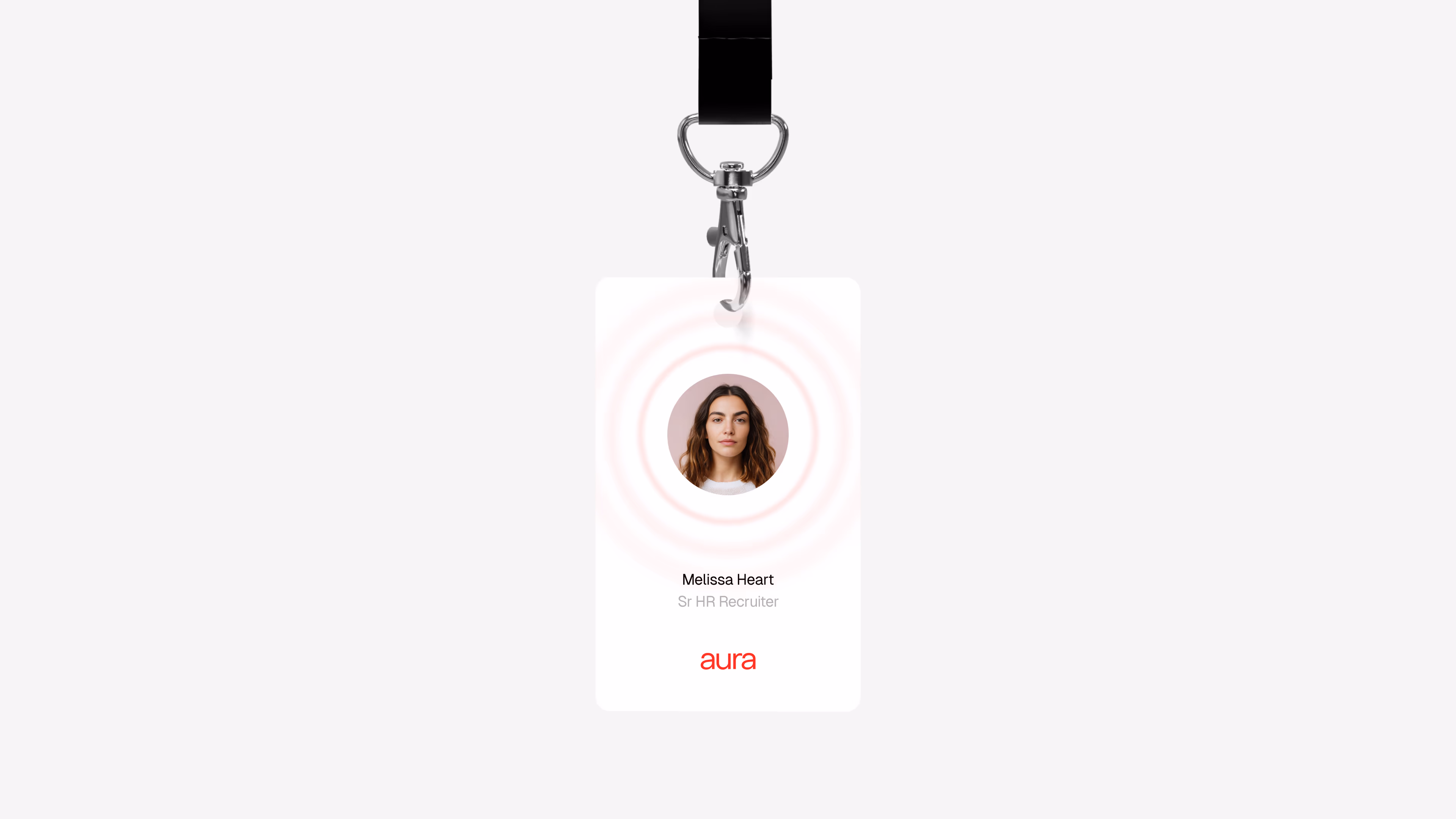 Aura — Employee badge with photo, name, and logotype