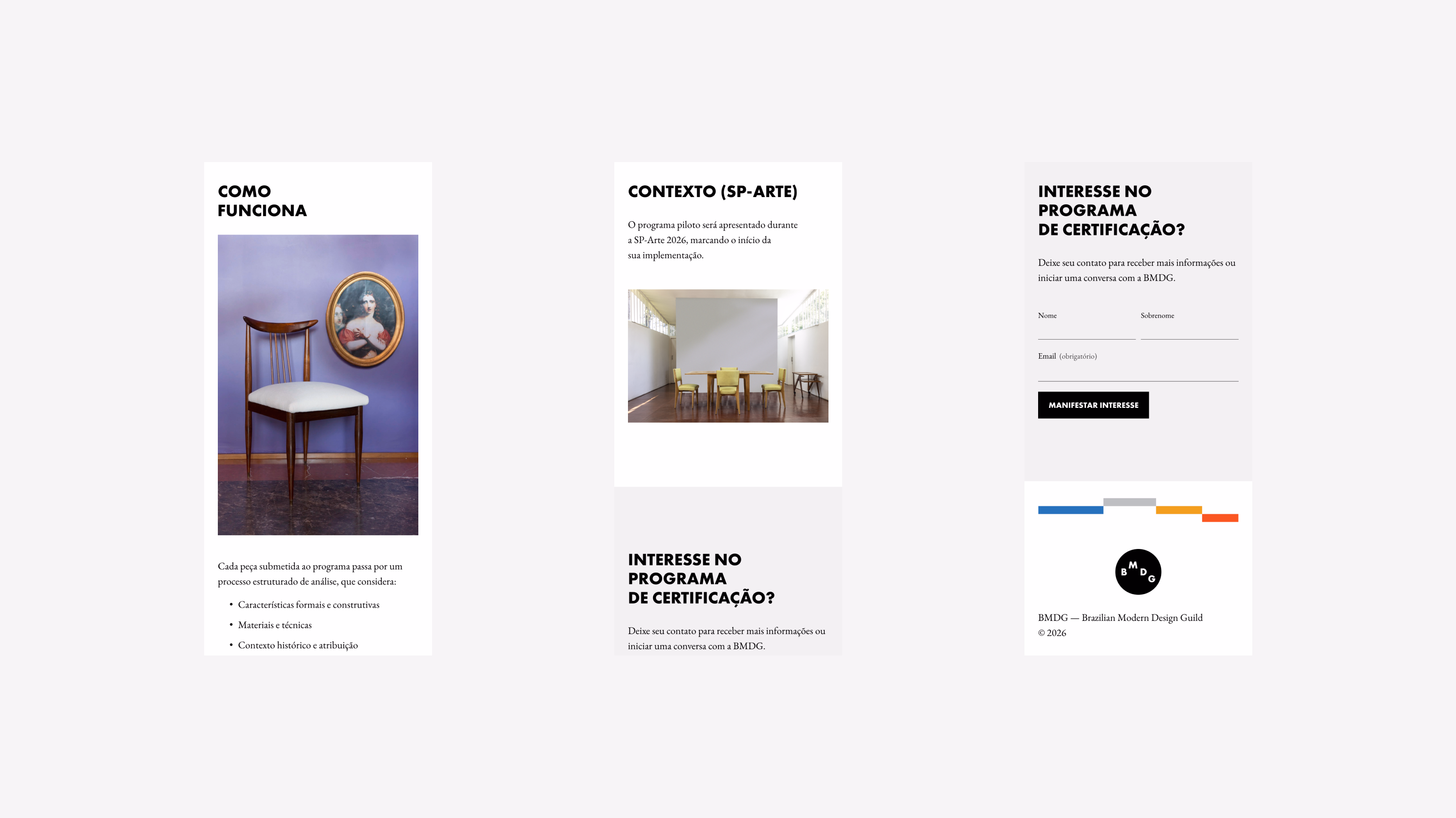 BMDG — Mobile sections with target audience, context, and interest form