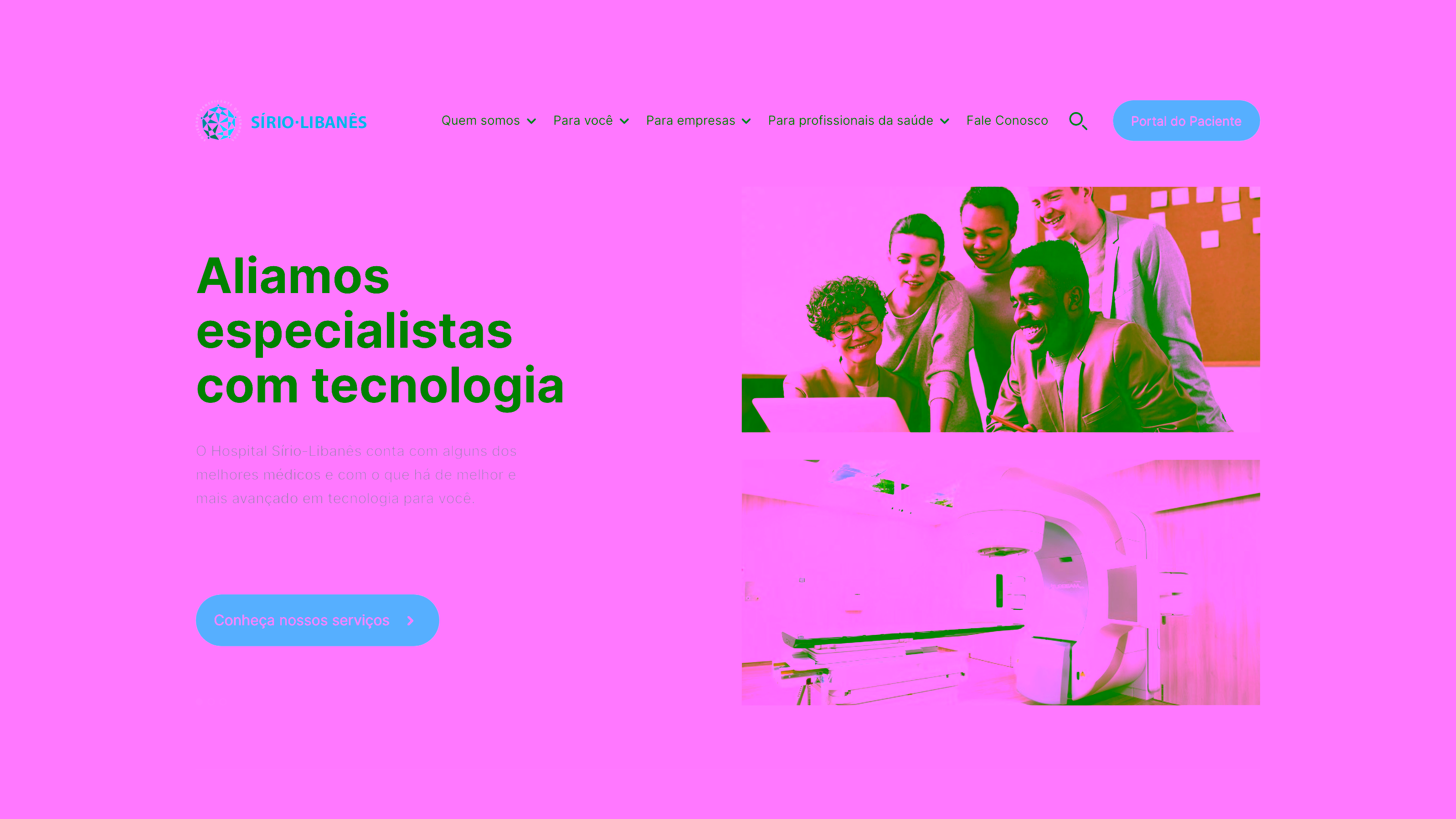 Sírio-Libanês — Desktop homepage with headline about specialists and technology