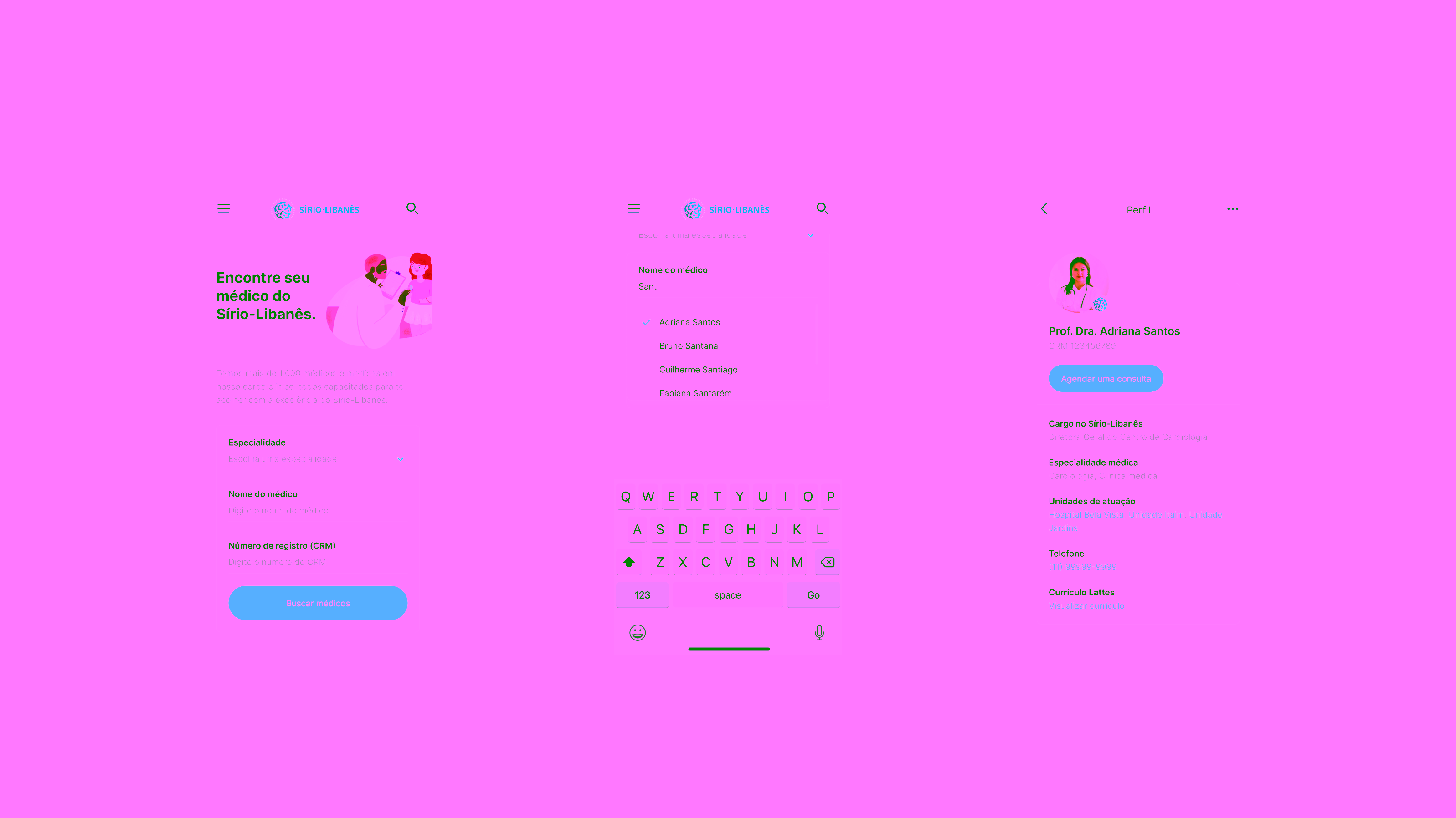Sírio-Libanês — Find your doctor feature with search and doctor profile