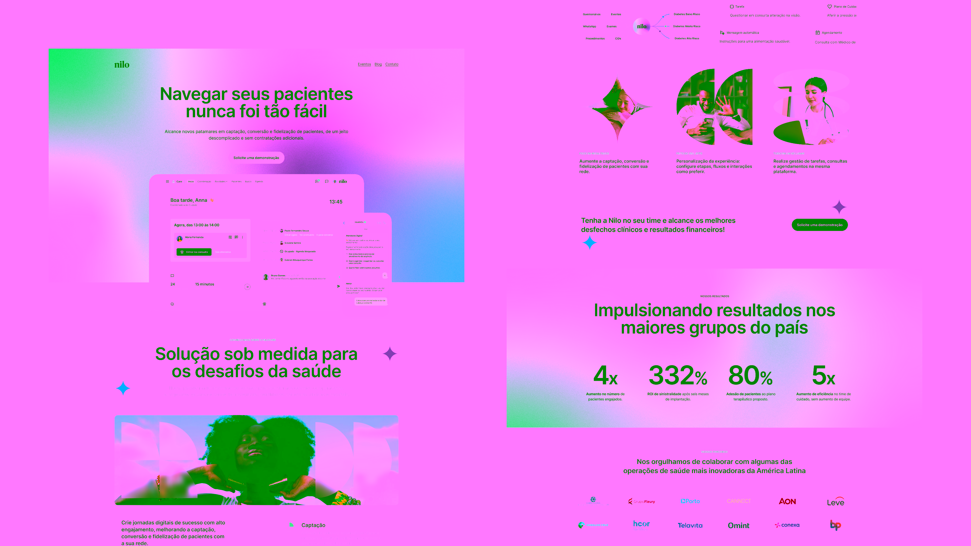Nilo — Website homepage with hero section, client logos, and result metrics