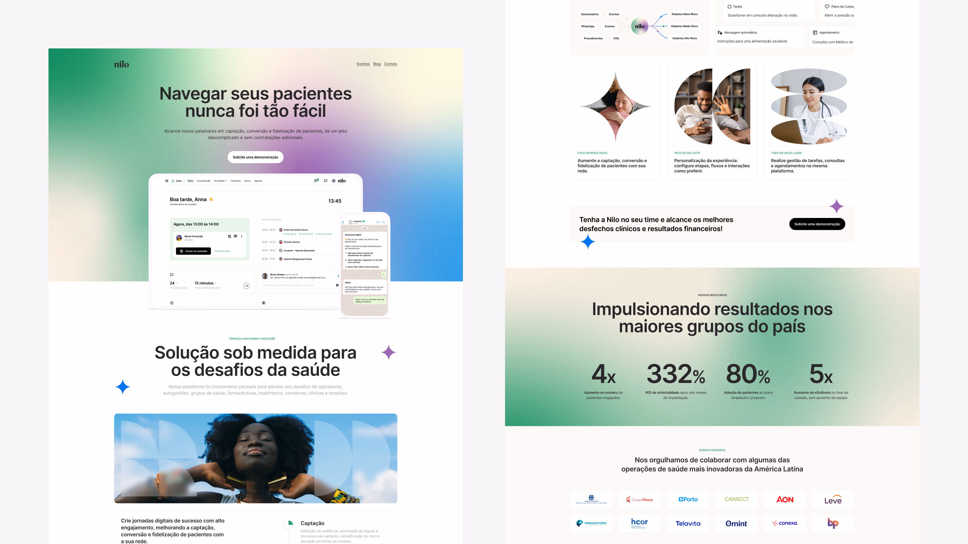 Nilo — Website homepage with hero section, client logos, and result metrics