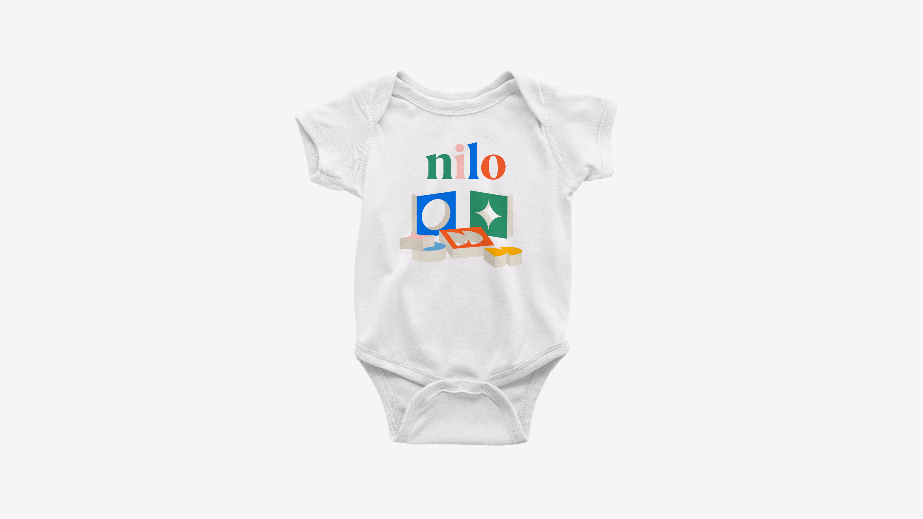 Nilo — Baby onesie with playful 3D colorful logo version