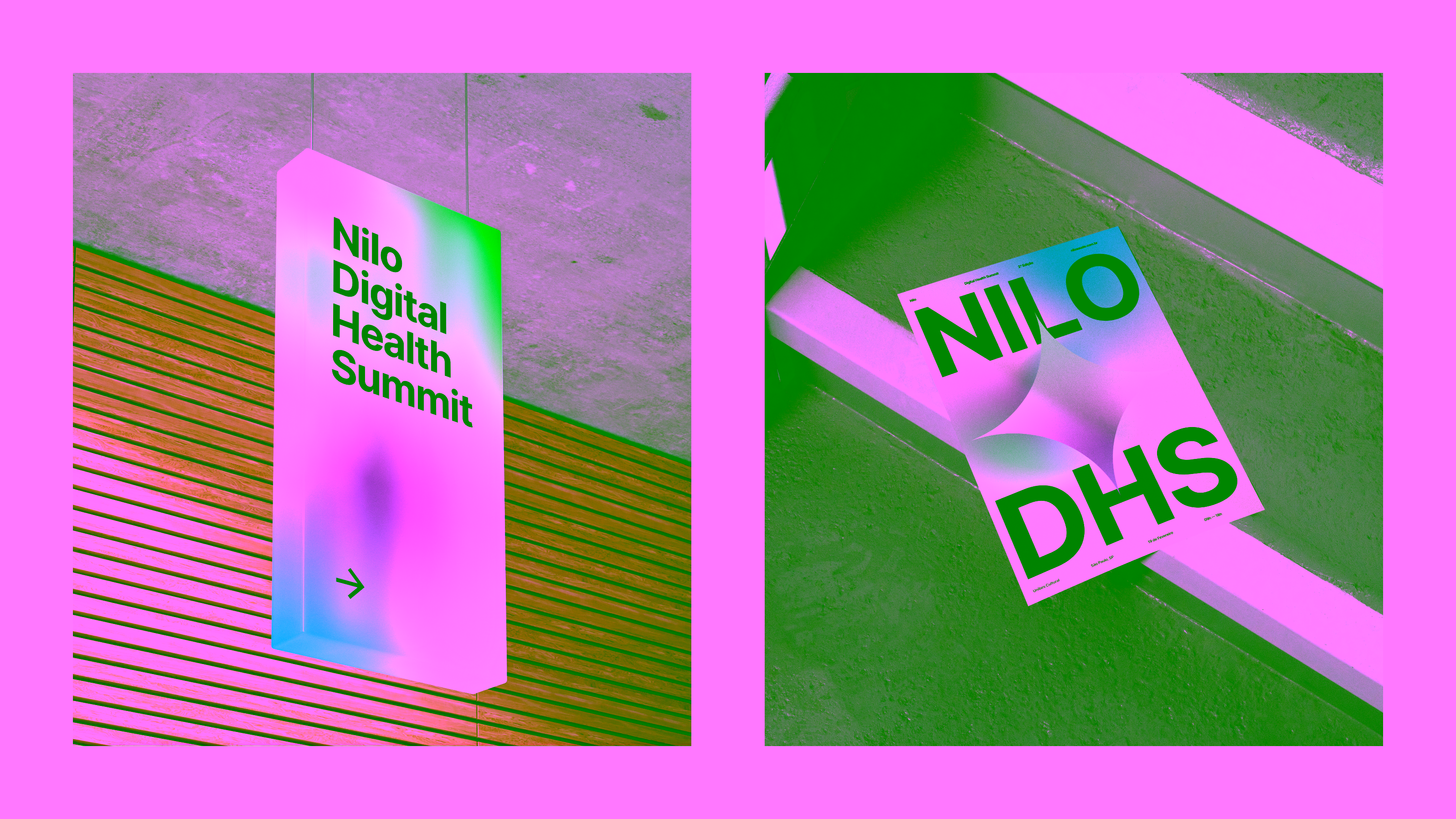 Nilo — Digital Health Summit signage with vertical banner and poster