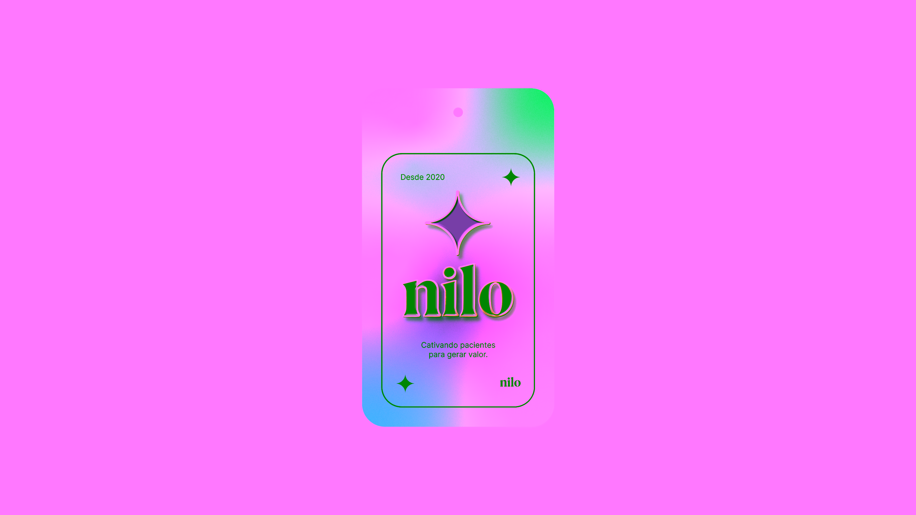Nilo — Holographic badge with logo, emblem, and brand tagline