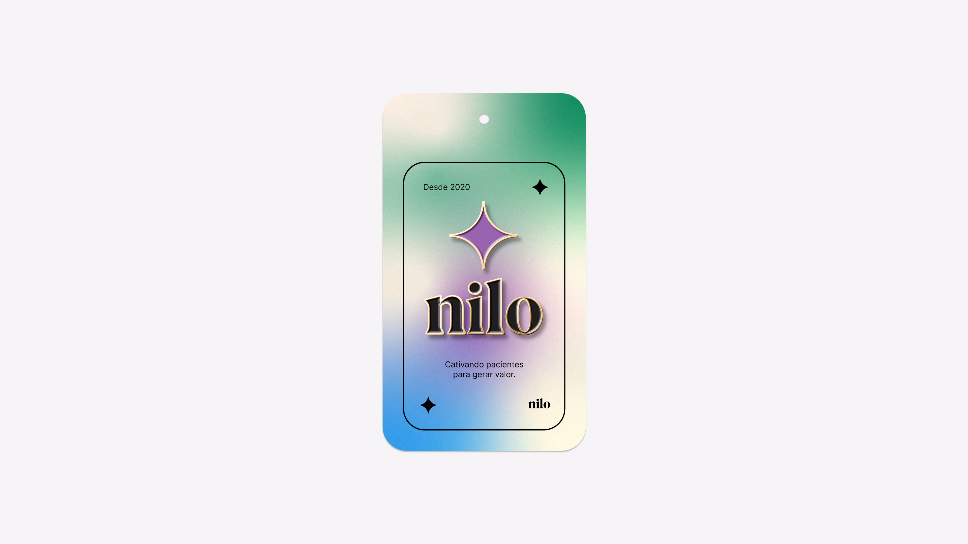 Nilo — Holographic badge with logo, emblem, and brand tagline