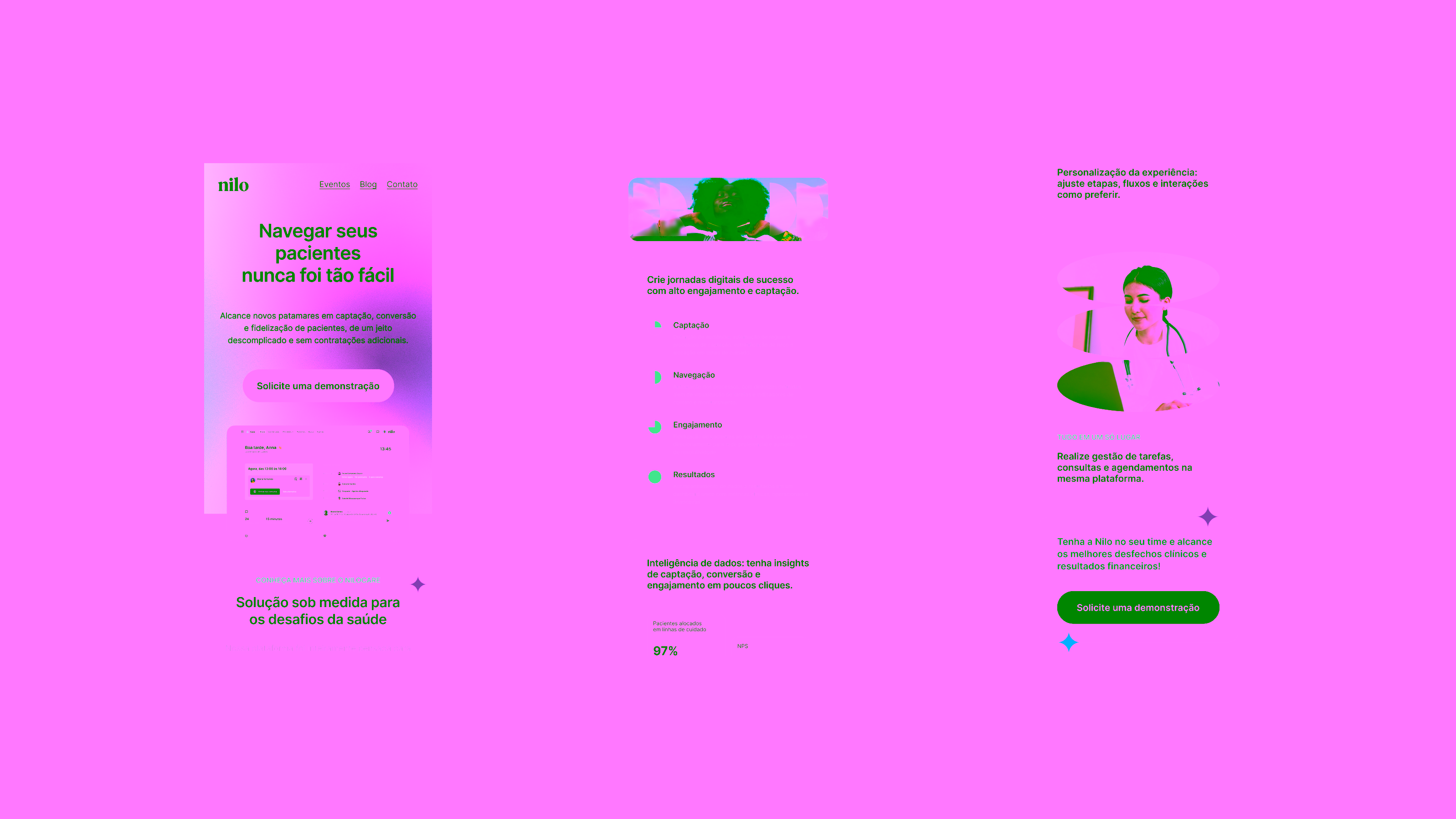 Nilo — Three mobile responsive screens with digital journeys and personalization