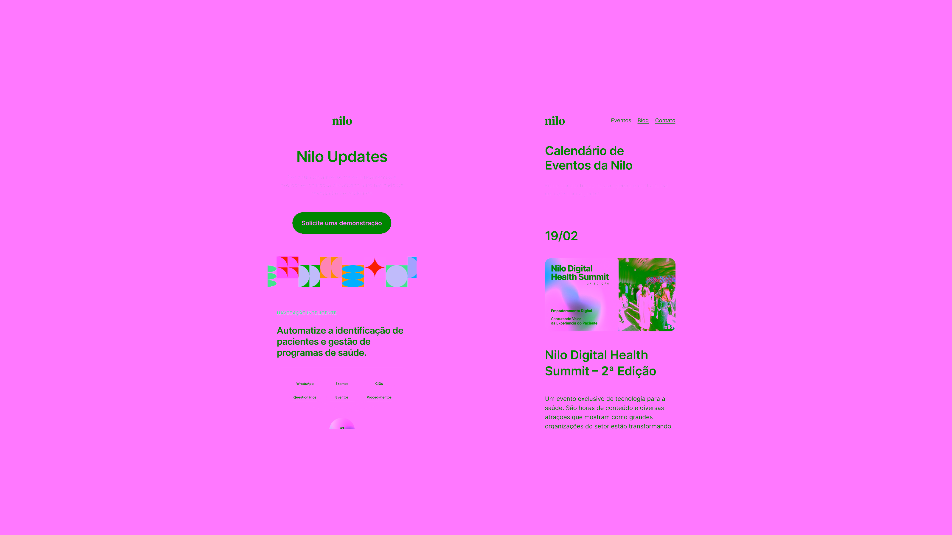 Nilo — Mobile screens for updates page and events calendar