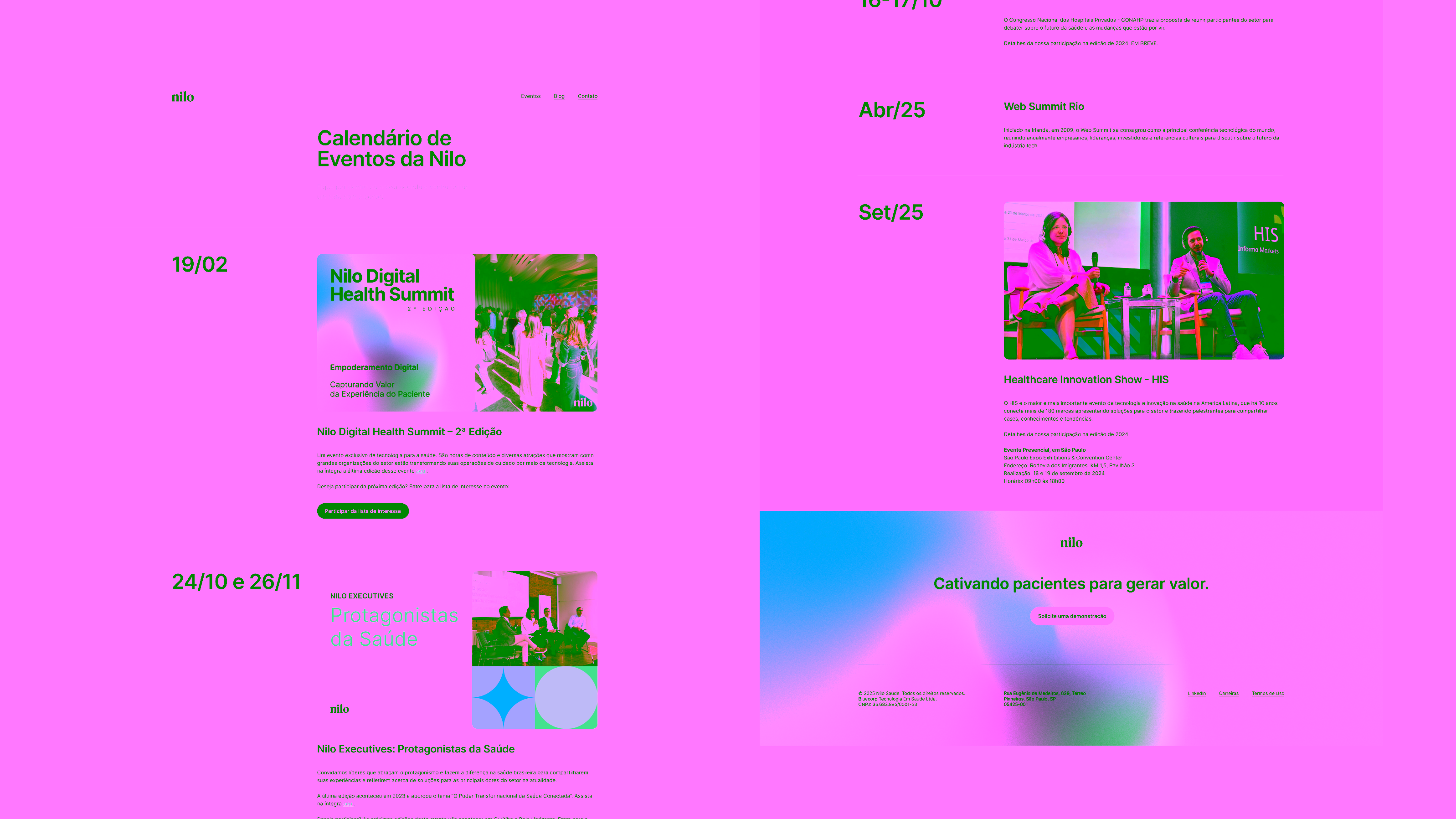Nilo — Desktop events calendar page with Digital Health Summit
