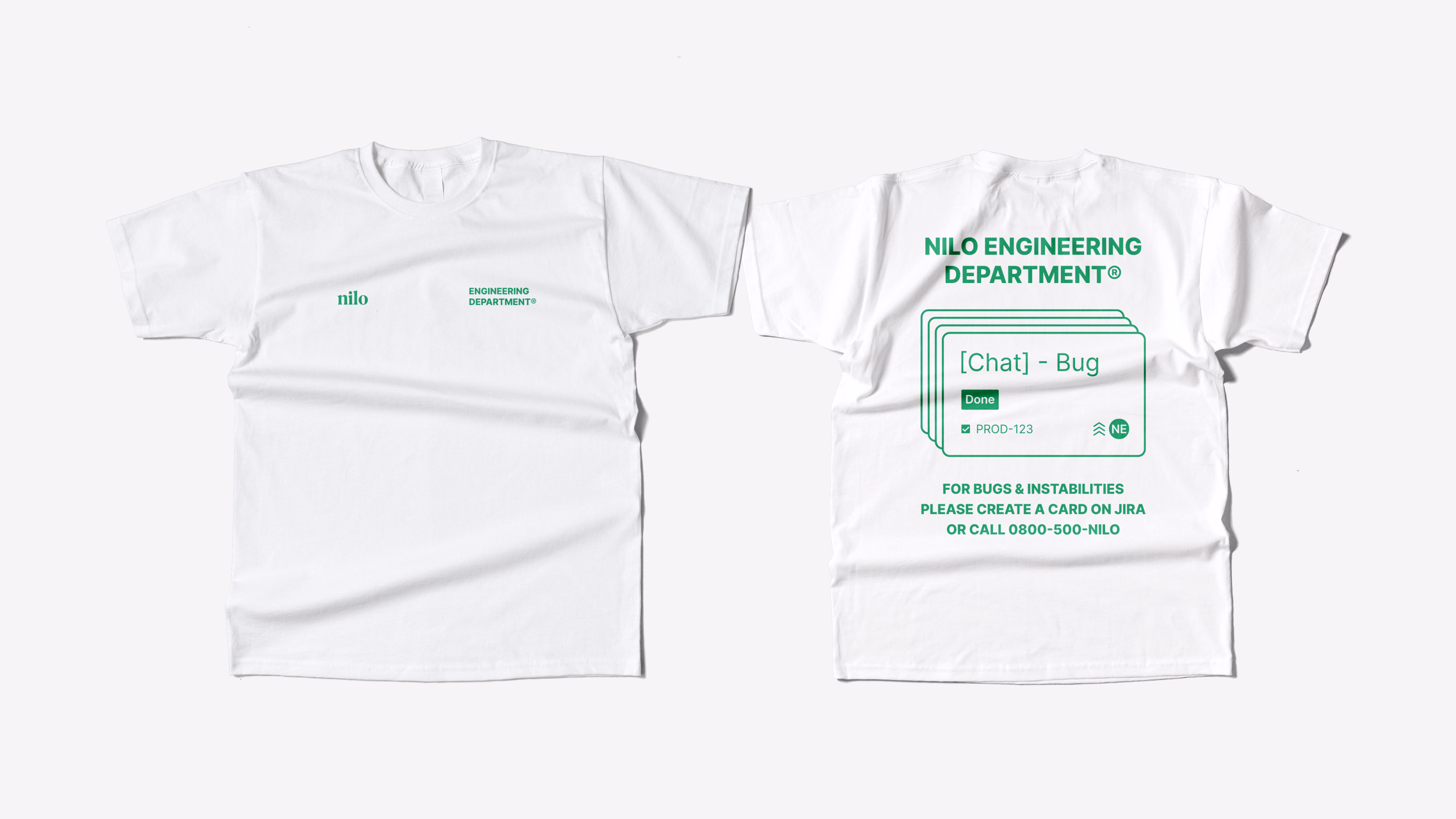 Nilo — Engineering Department t-shirt with bug ticket graphic