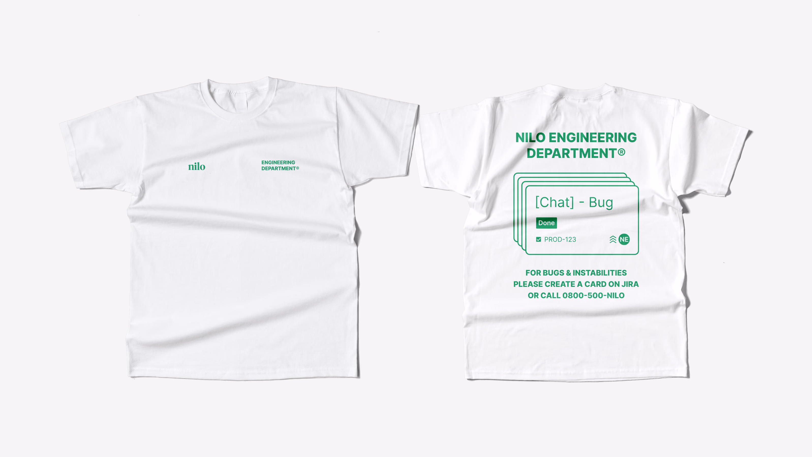 Nilo — Engineering Department t-shirt with bug ticket graphic