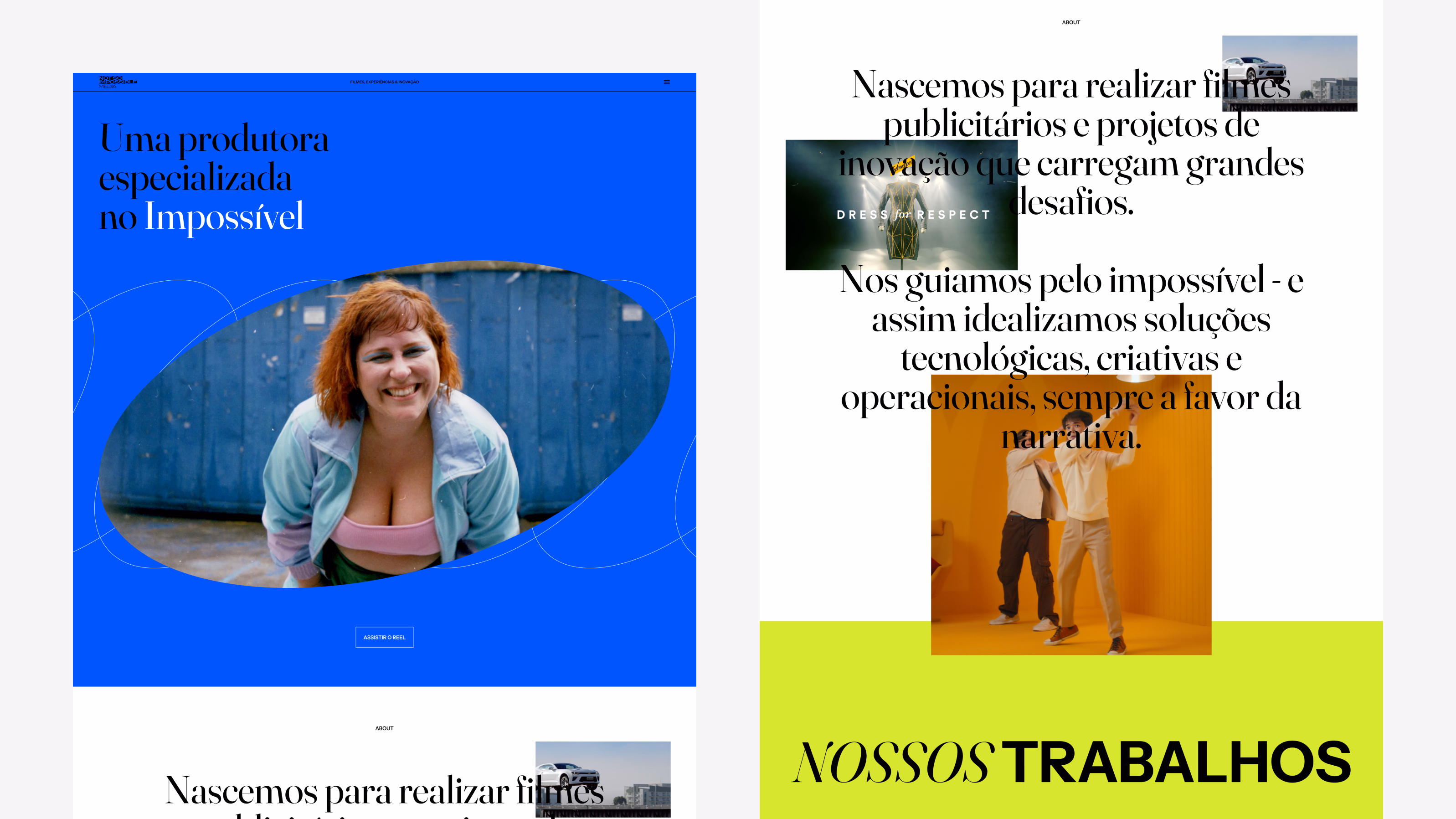 Not So Impossible — Homepage with blue hero, tagline, and work section