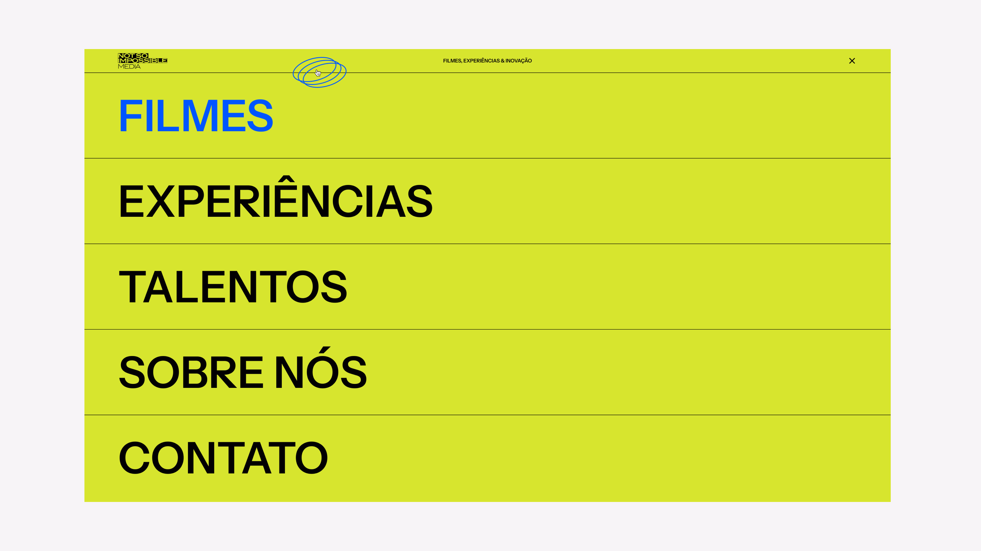 Not So Impossible — Full-screen navigation menu on lime-green background