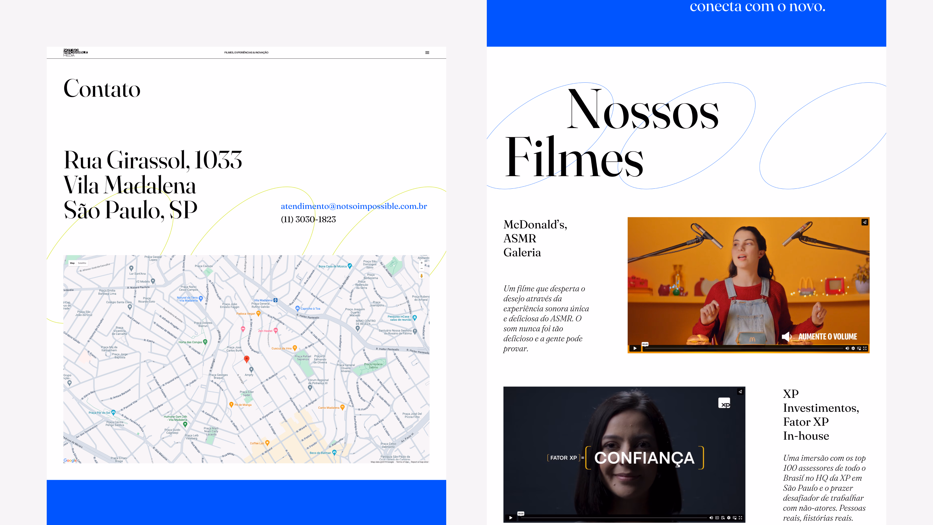 Not So Impossible — Contact page with map and films listing page