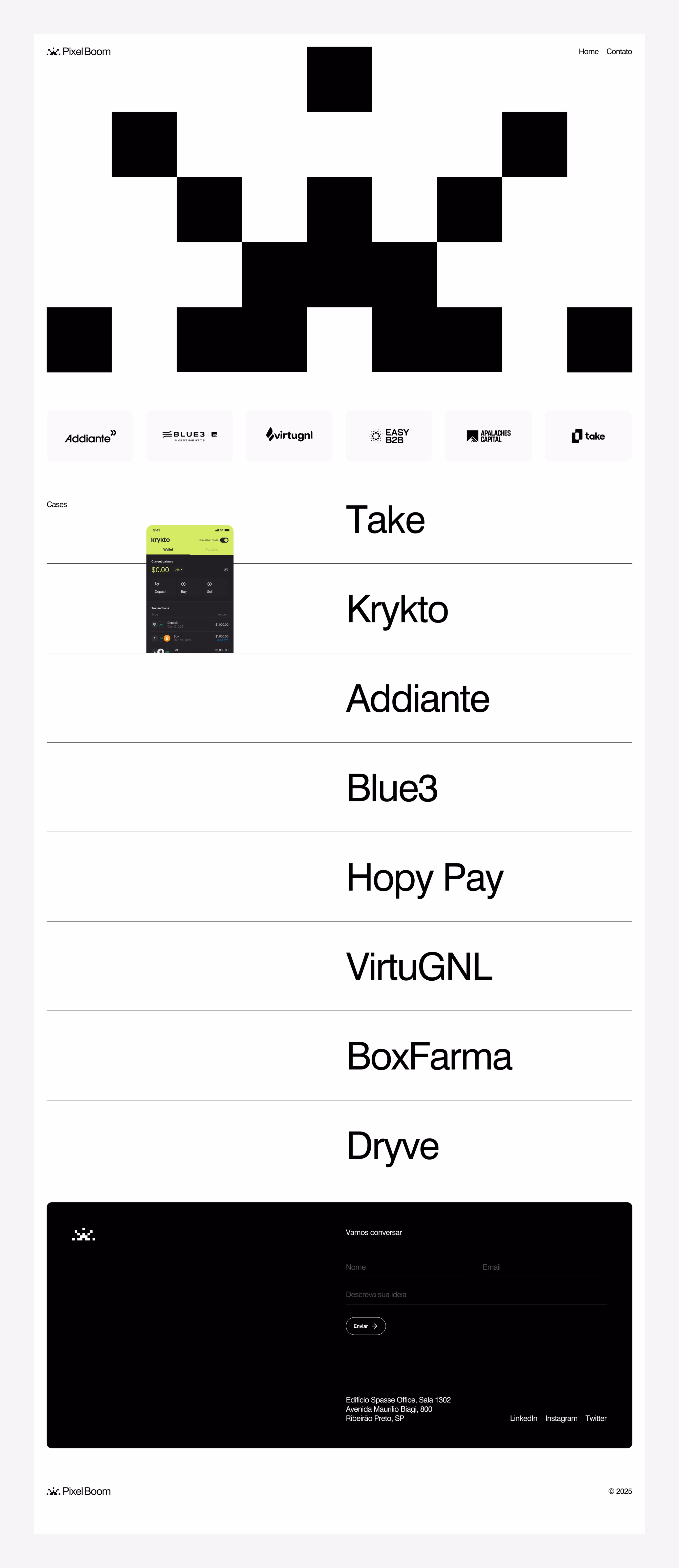 Pixel Boom — Website hero section and navigation